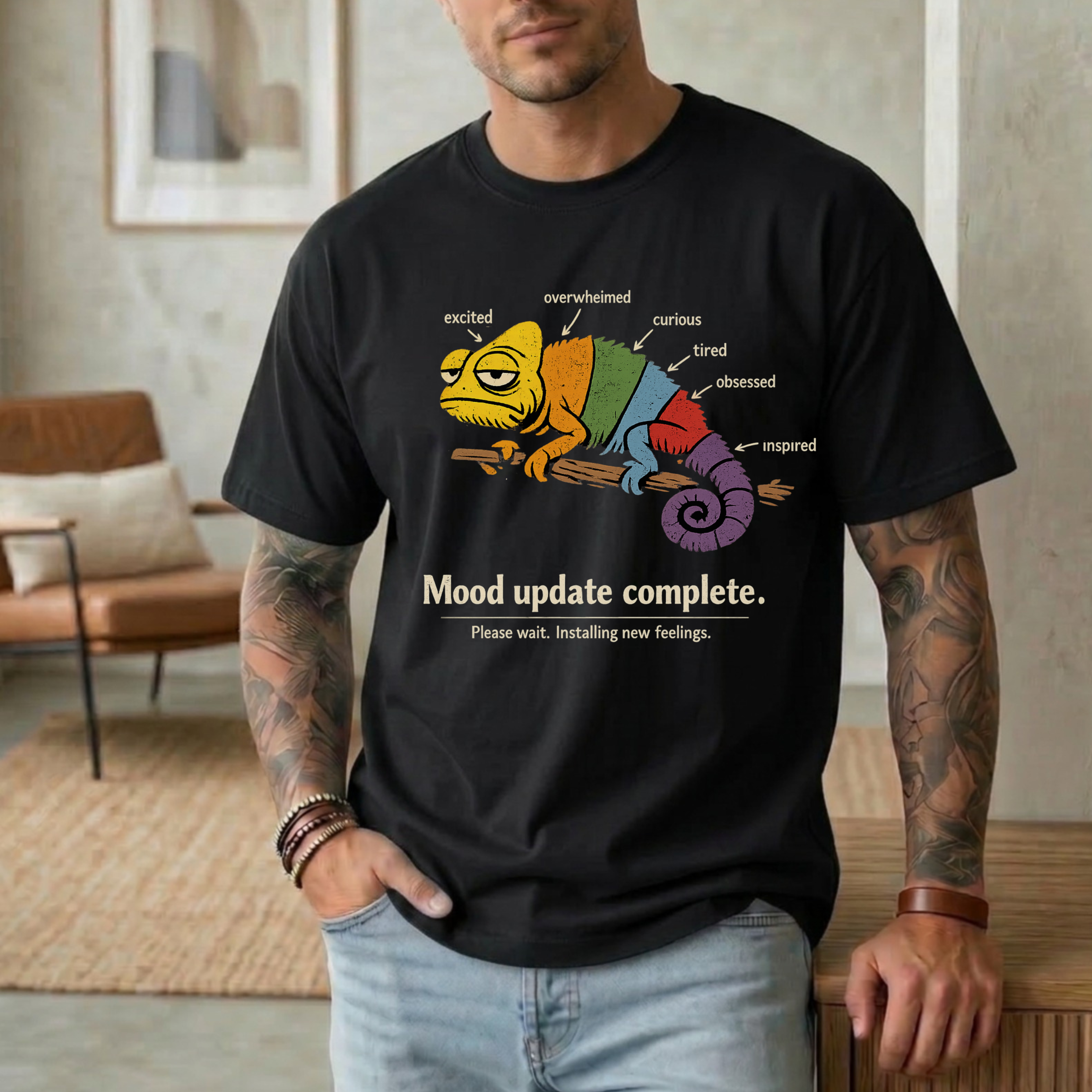 MOOD UPDATE COMPLETE. PLEASE WAIT. INSTALLING NEW FEELINGS T-SHIRT