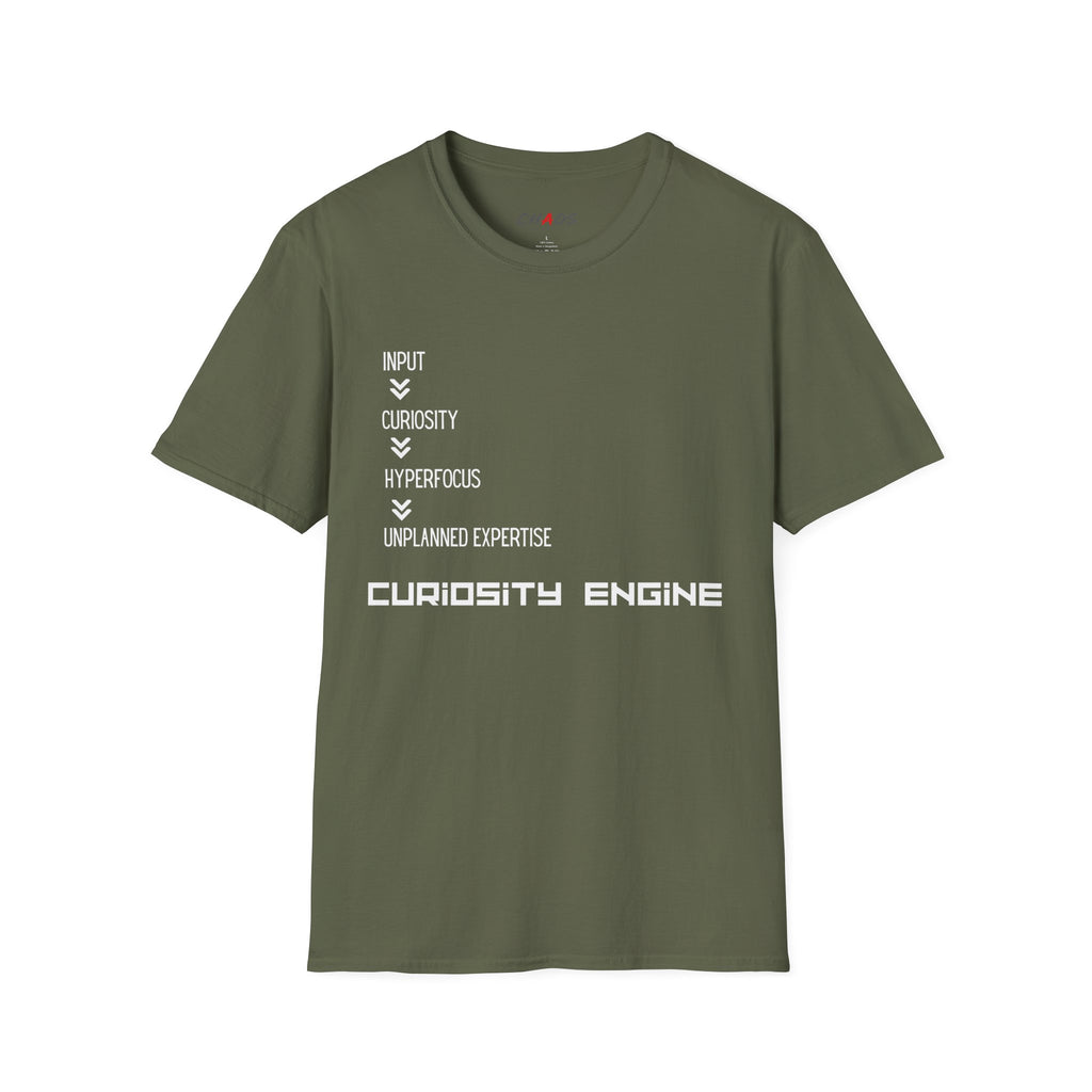 INPUT. Curiosity. Hyperfocus. Unplanned Expertise. Curiosity Engine T-Shirt