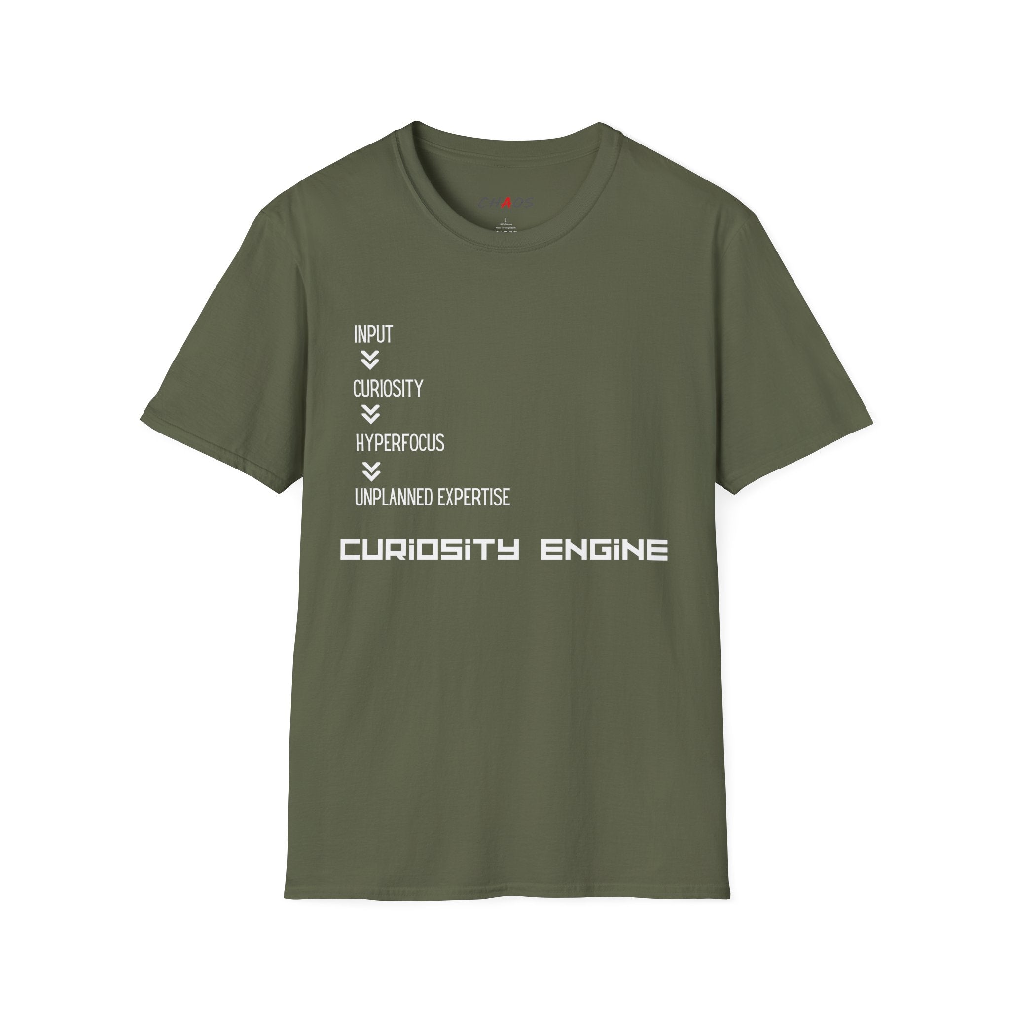 INPUT. Curiosity. Hyperfocus. Unplanned Expertise. Curiosity Engine T-Shirt