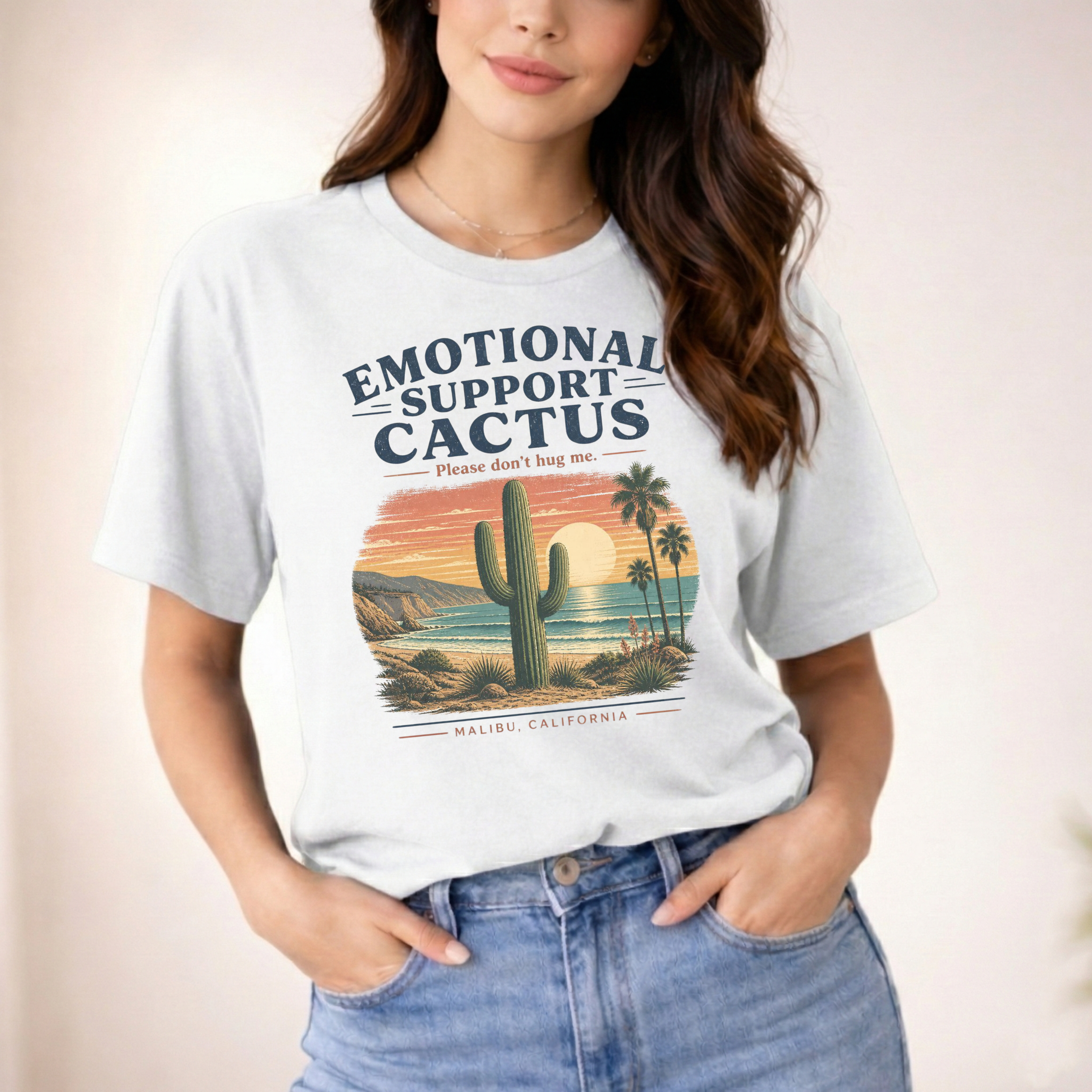 EMOTIONAL SUPPORT CACTUS PLEASE DON'T HUG ME MALIBU CALIFORNIA T-SHIRT