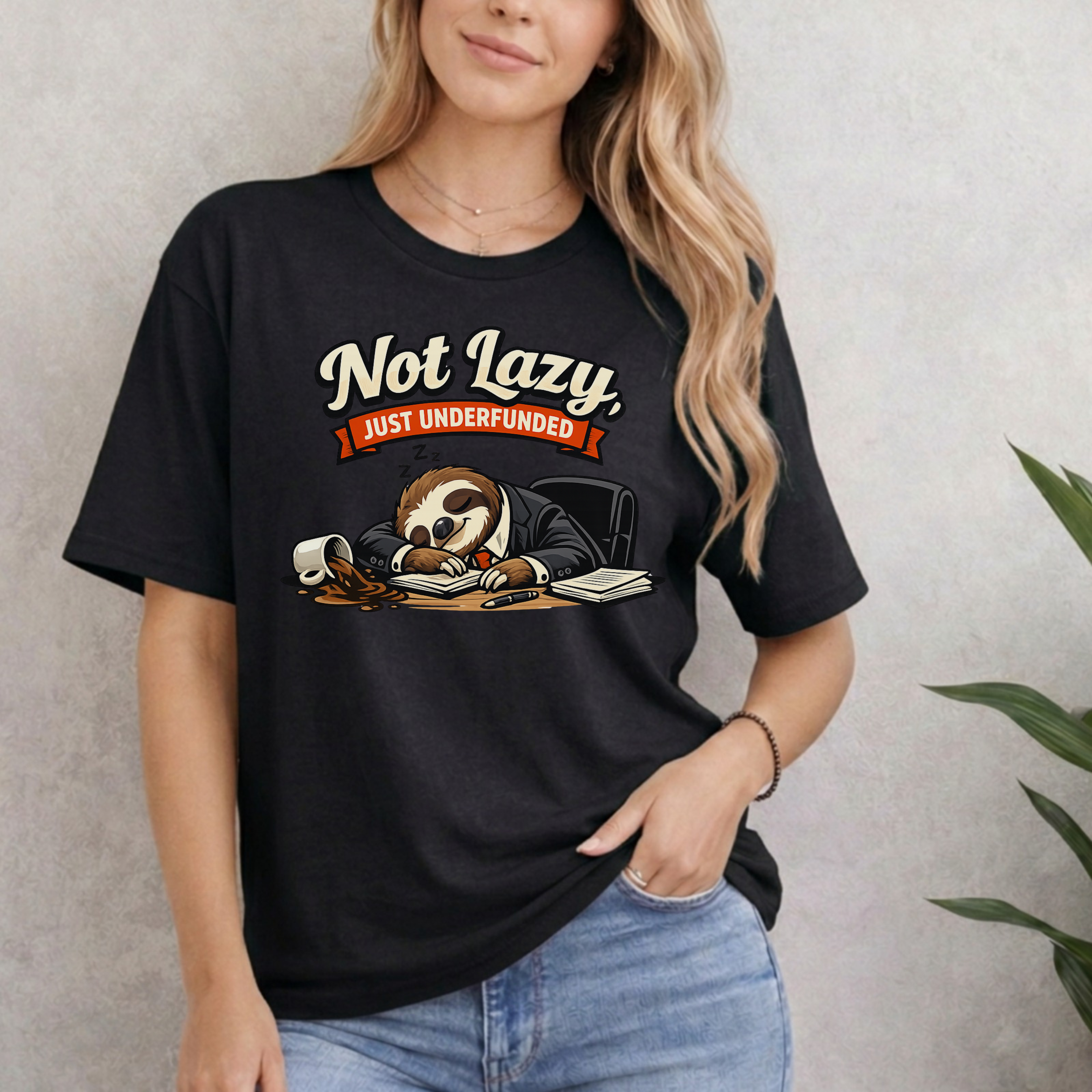 NOT LAZY JUST UNDERFUNDED BUSY SLOTH T-SHIRT