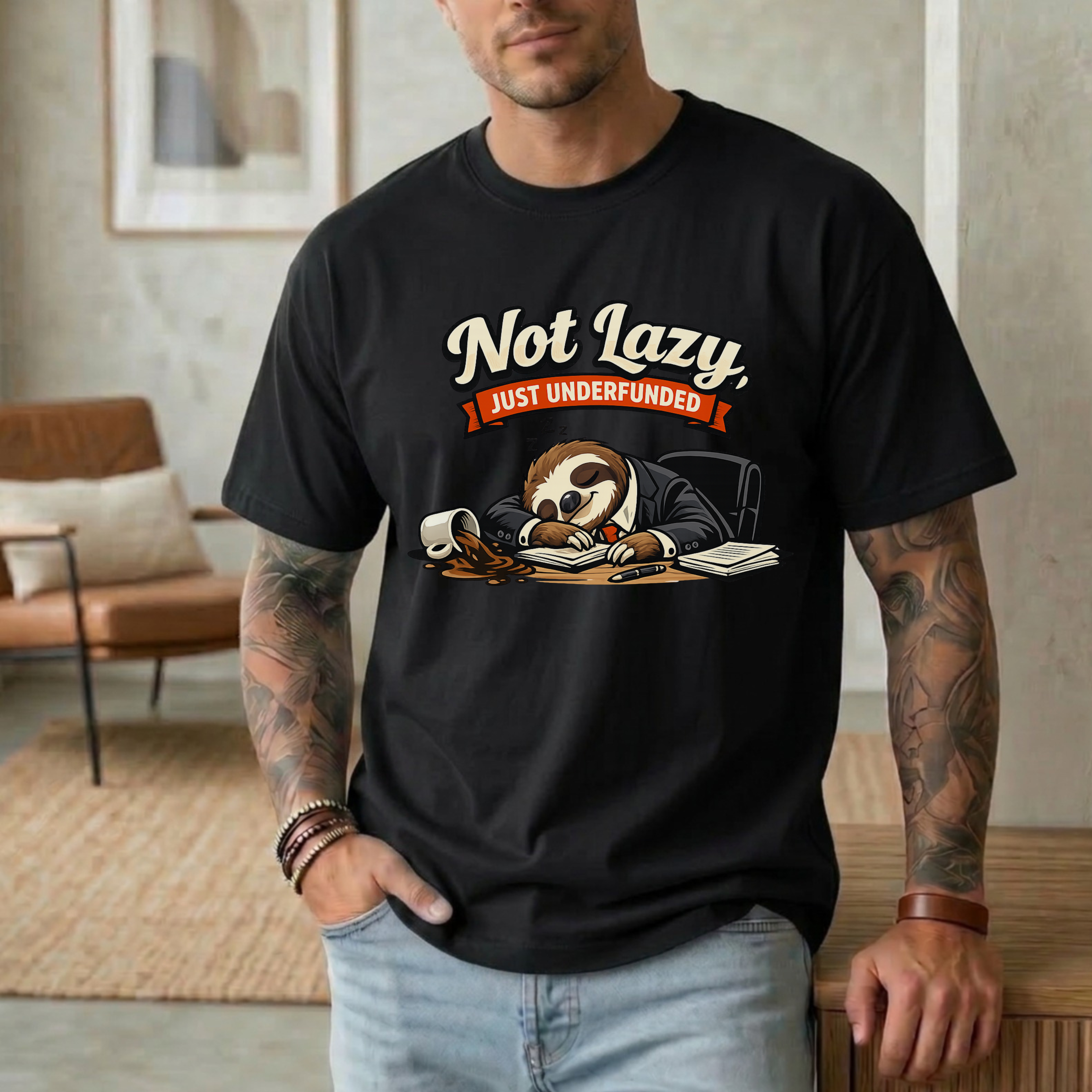 NOT LAZY JUST UNDERFUNDED BUSY SLOTH T-SHIRT