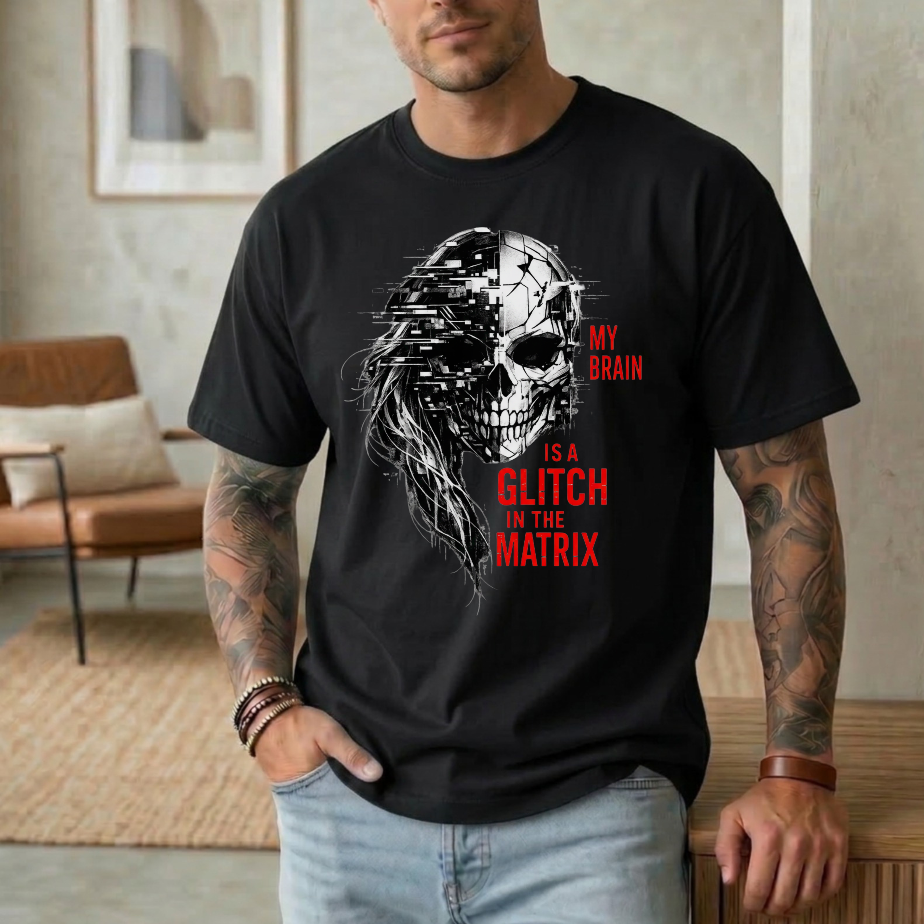 MY BRAIN IS A GLITCH APP IN THE MATRIX T-SHIRT