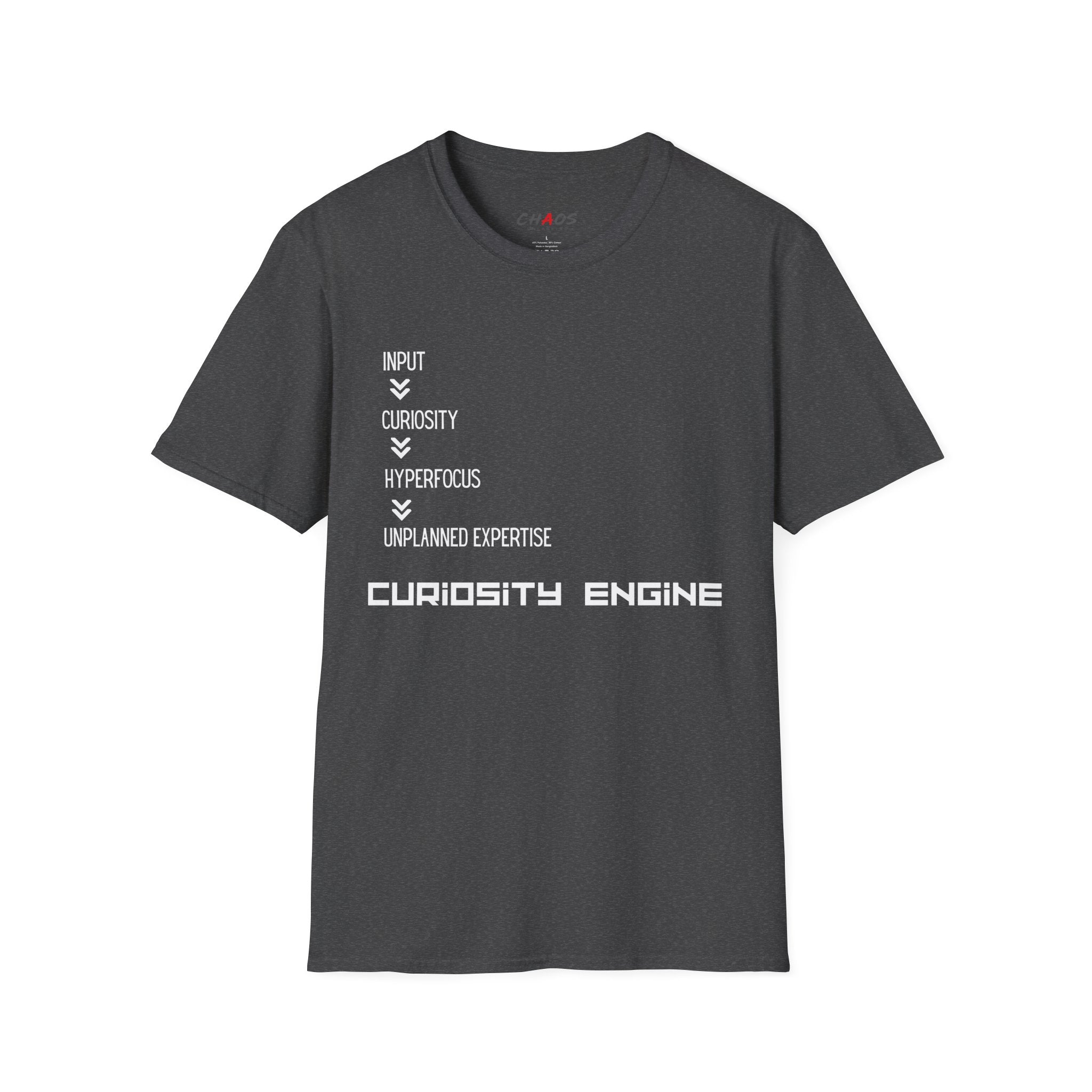 INPUT. Curiosity. Hyperfocus. Unplanned Expertise. Curiosity Engine T-Shirt