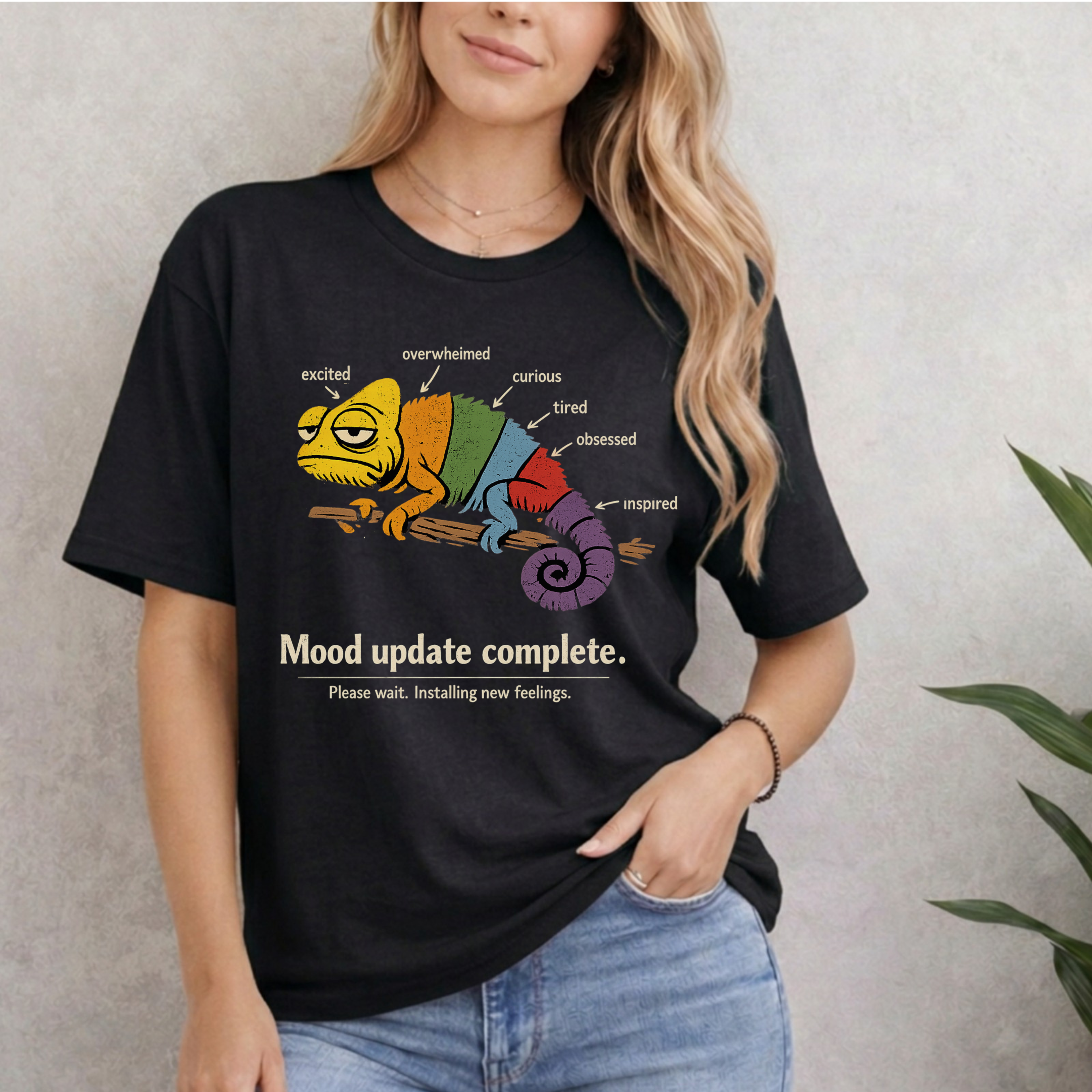 MOOD UPDATE COMPLETE. PLEASE WAIT. INSTALLING NEW FEELINGS T-SHIRT