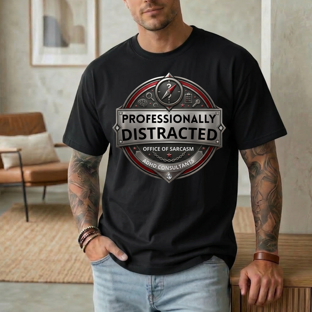 PROFESSIONALLY DISTRACTED. OFFICE OF SARCASM T-SHIRT
