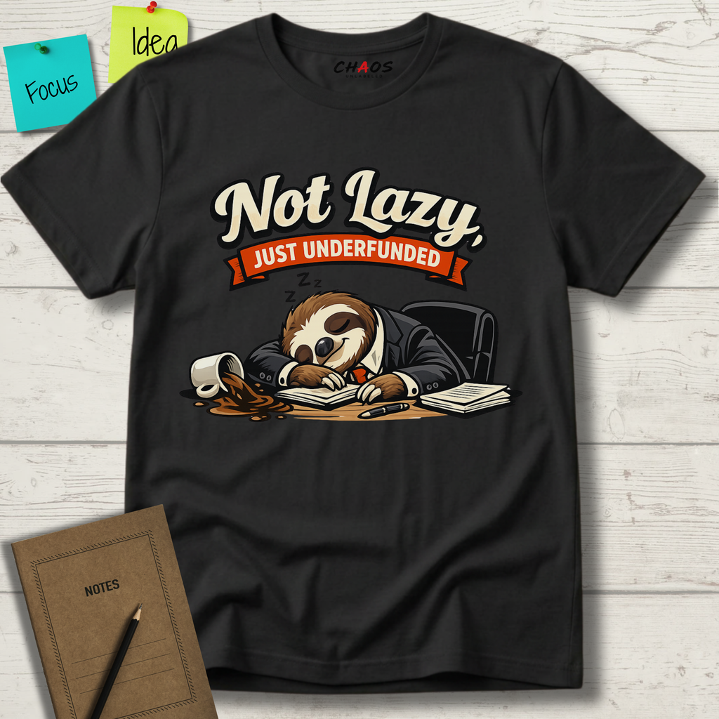 NOT LAZY JUST UNDERFUNDED BUSY SLOTH T-SHIRT