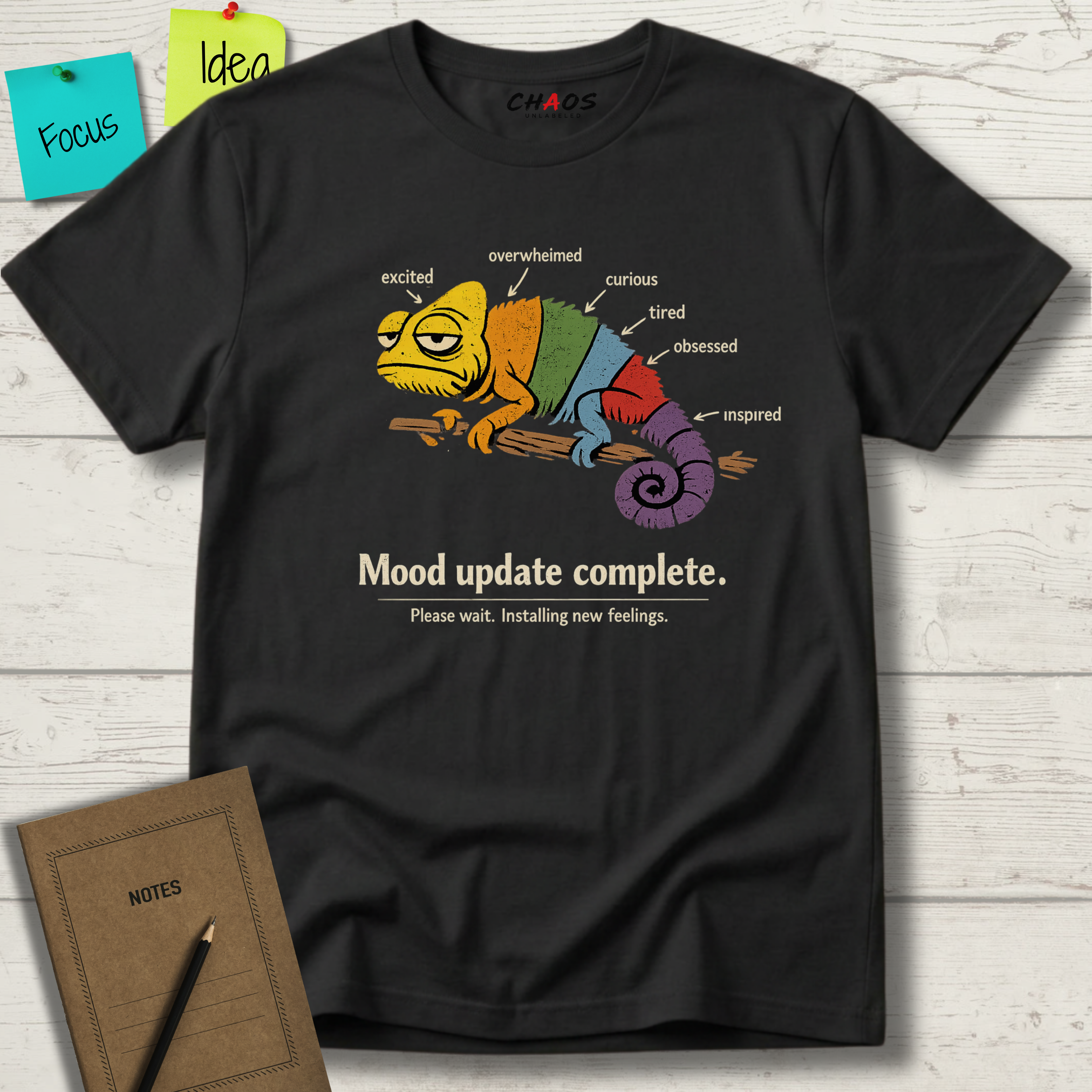 MOOD UPDATE COMPLETE. PLEASE WAIT. INSTALLING NEW FEELINGS T-SHIRT