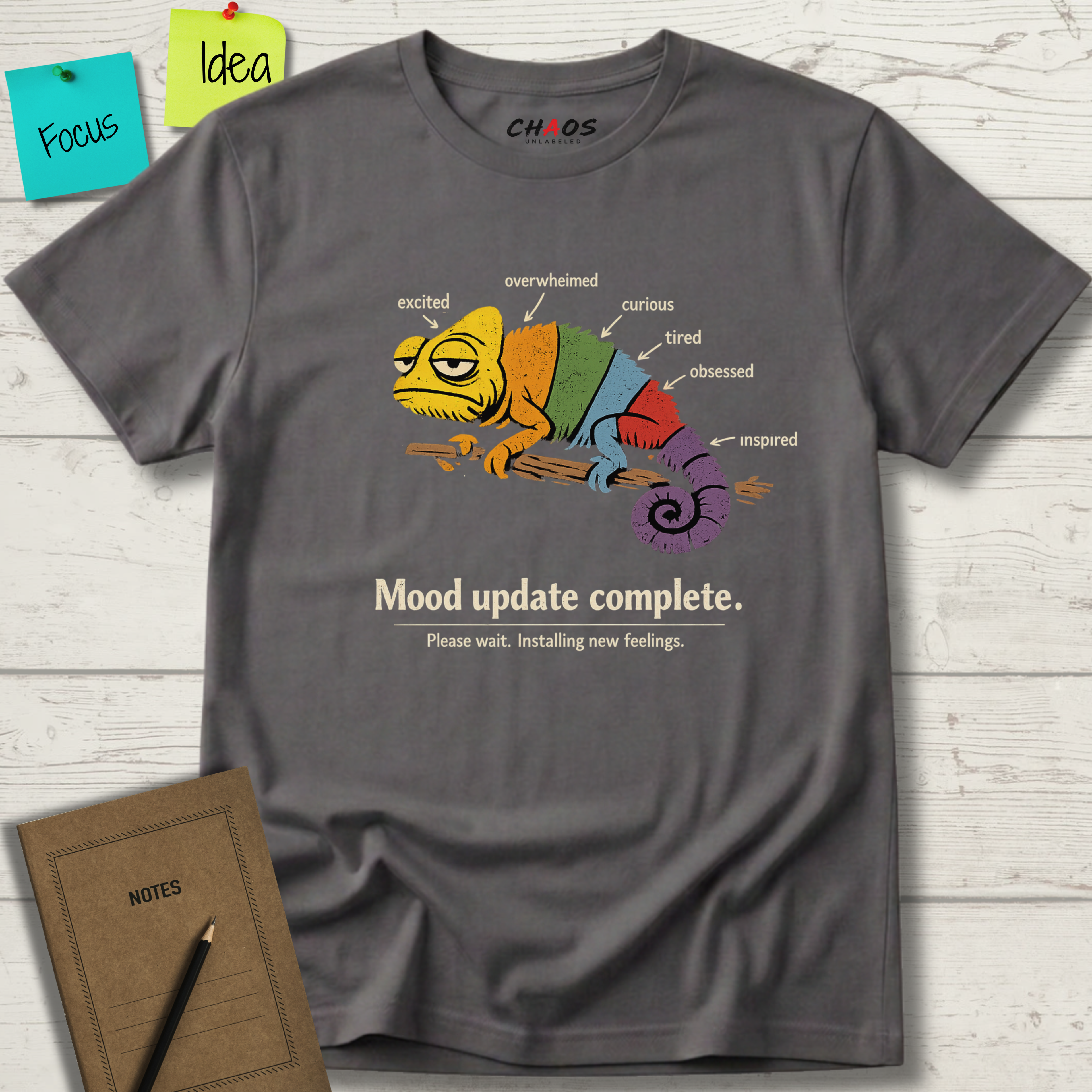 MOOD UPDATE COMPLETE. PLEASE WAIT. INSTALLING NEW FEELINGS T-SHIRT