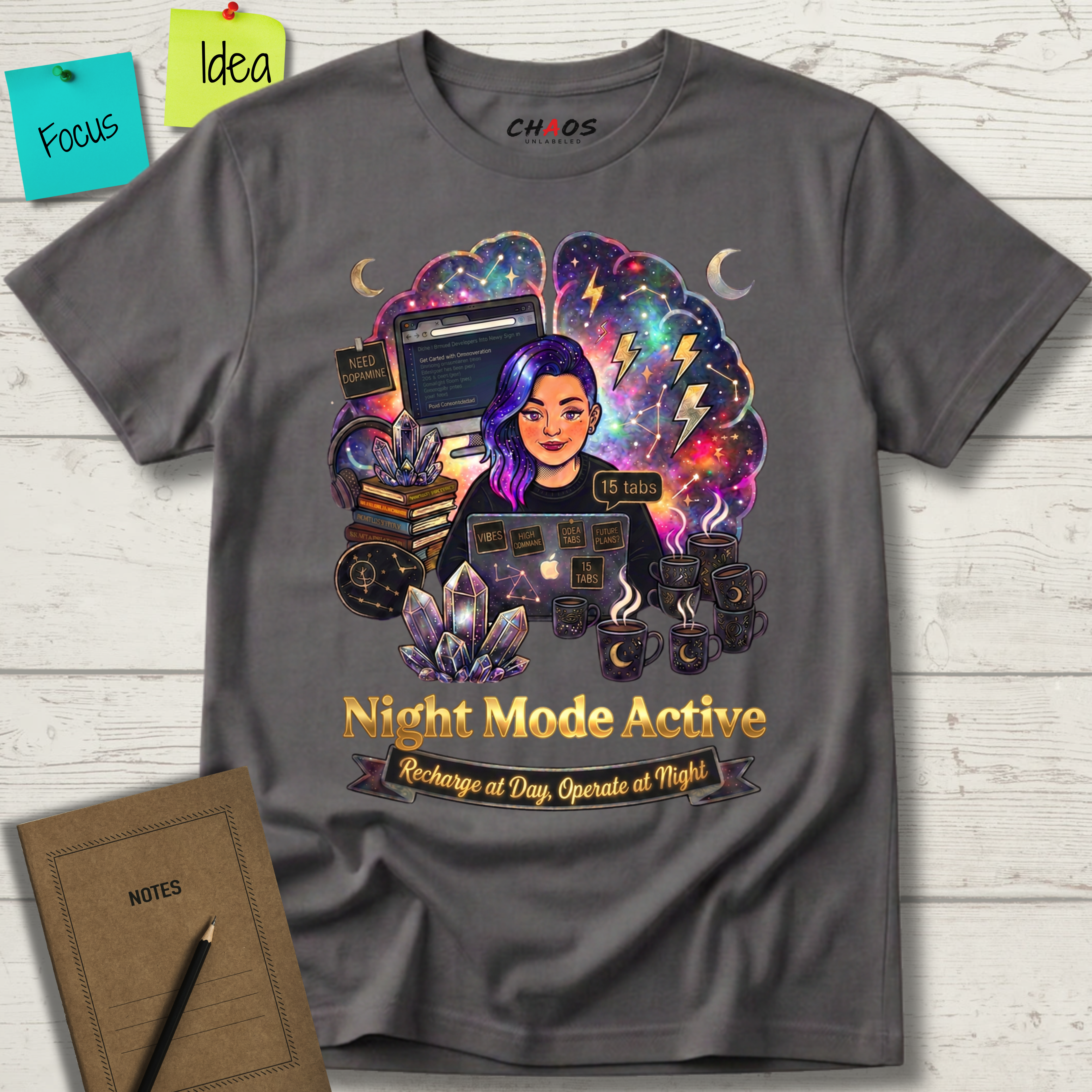 Night Mode Active. Recharge at Day, Operate at Night T-Shirt