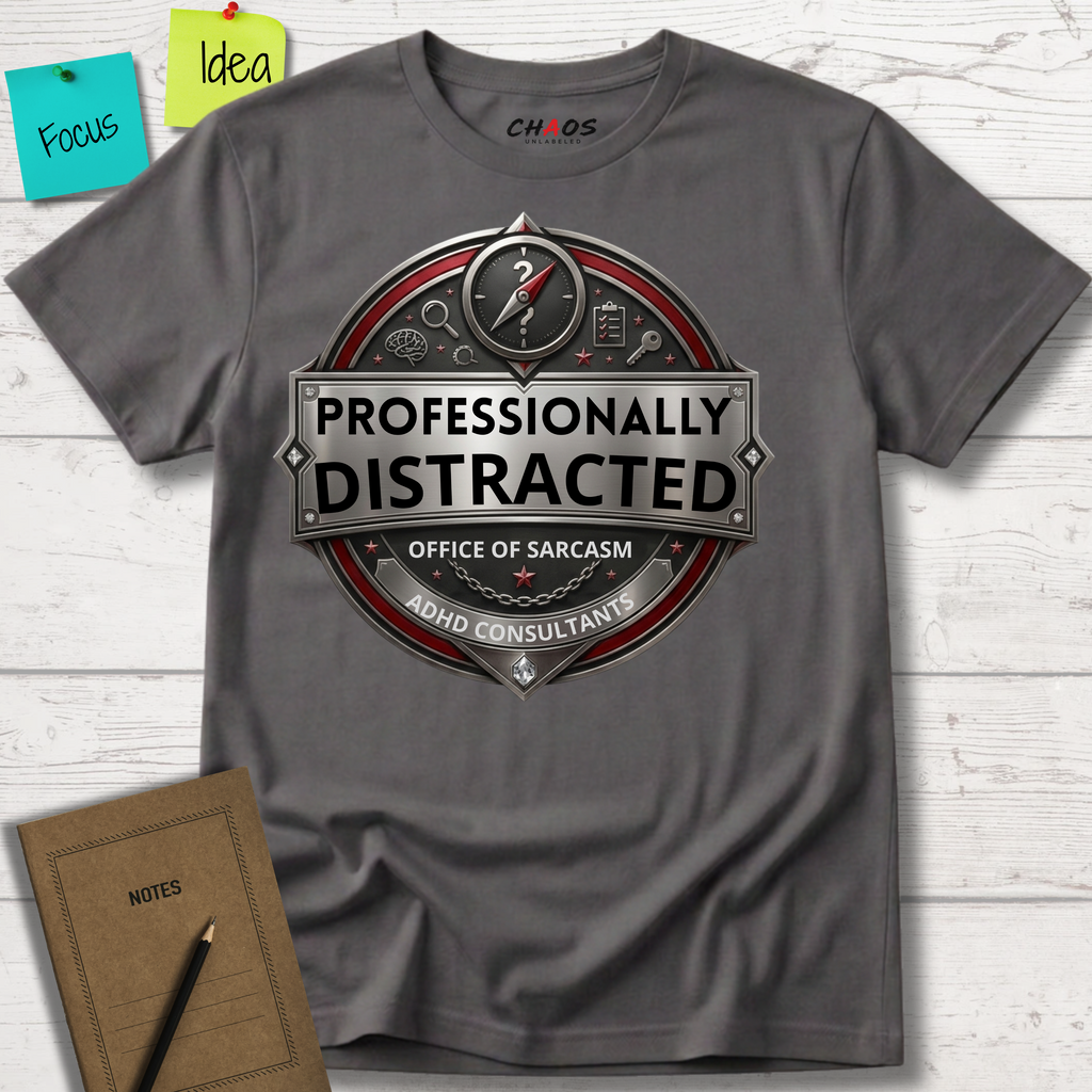 PROFESSIONALLY DISTRACTED. OFFICE OF SARCASM T-SHIRT