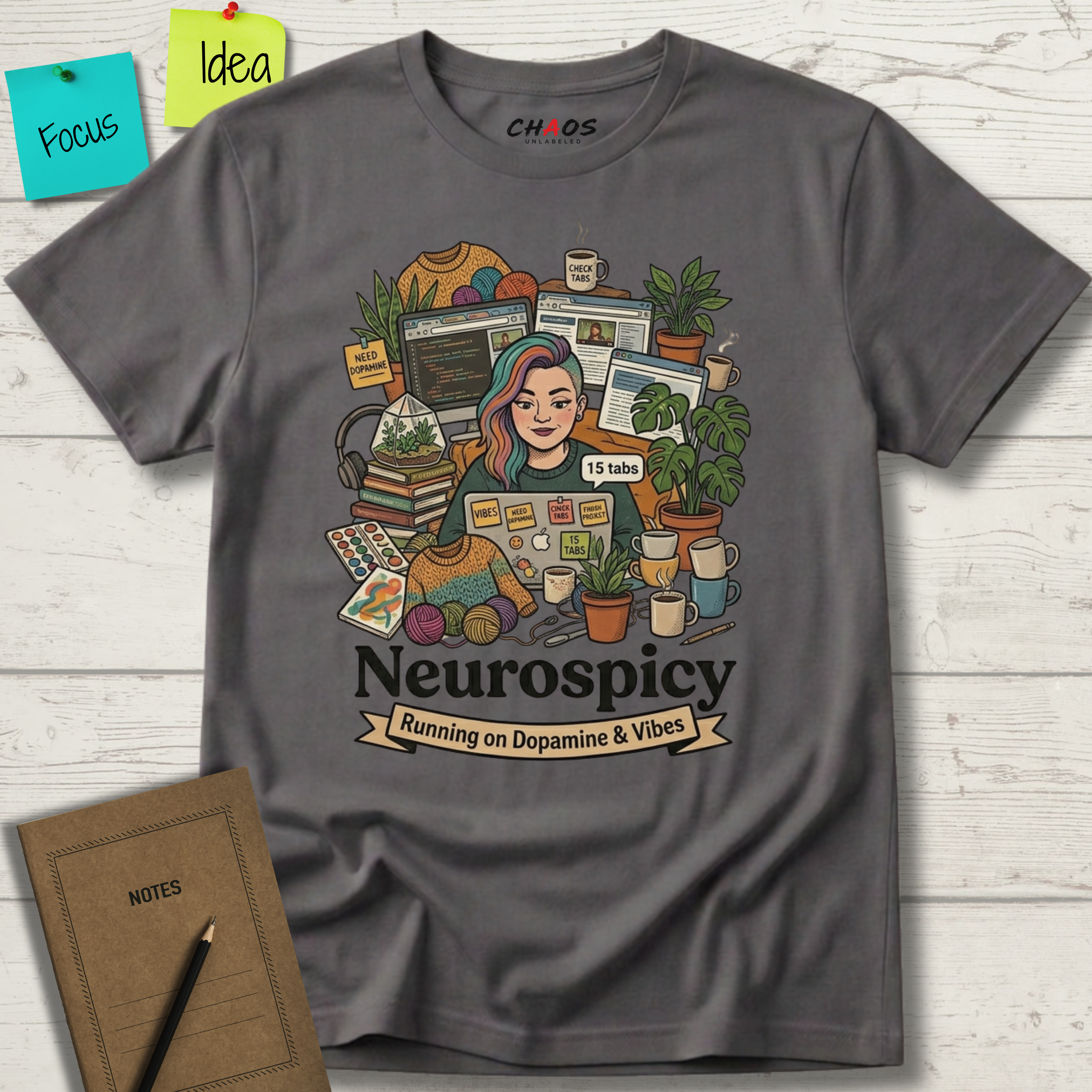 Neurospicy Running on Dopamine and Vibes T-Shirt
