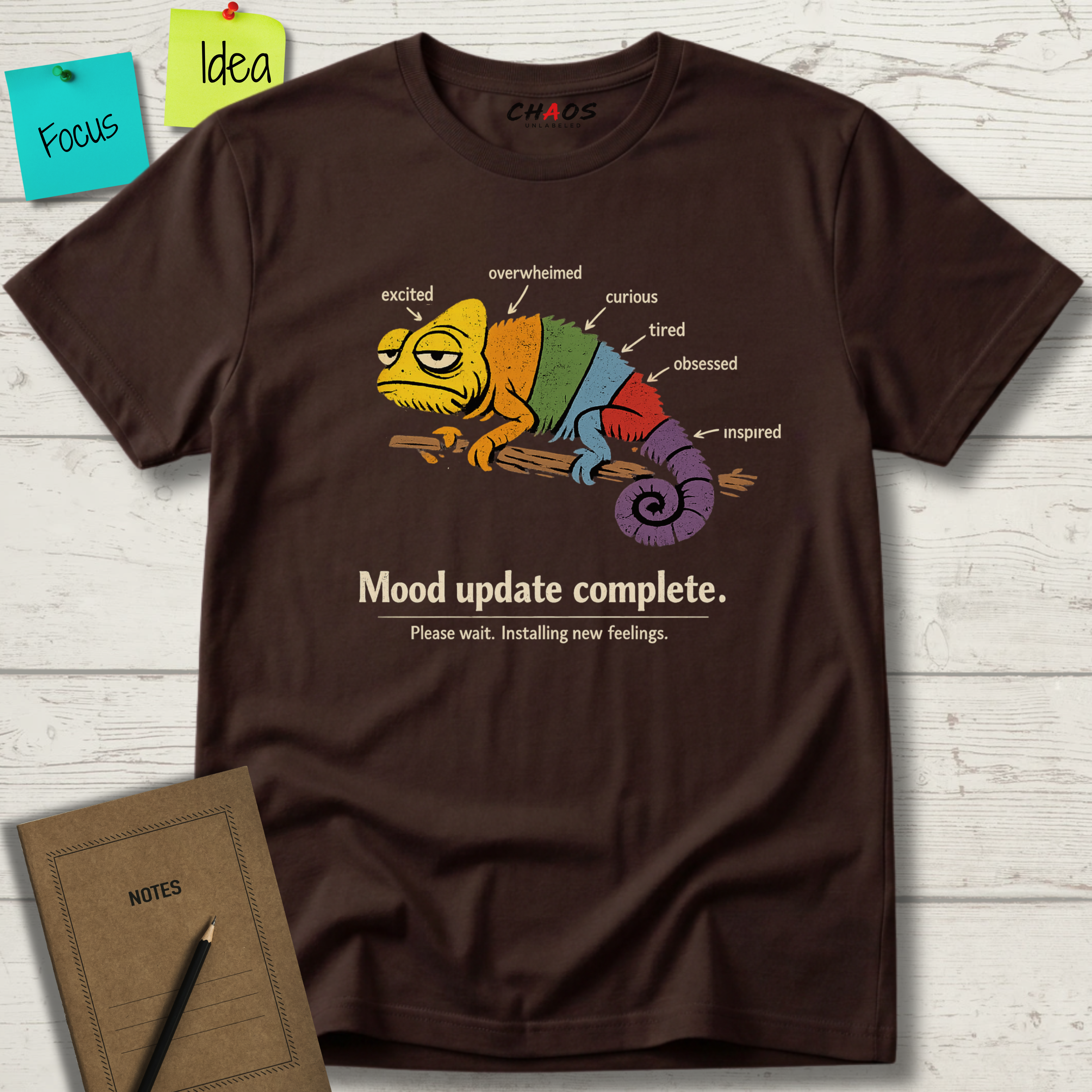 MOOD UPDATE COMPLETE. PLEASE WAIT. INSTALLING NEW FEELINGS T-SHIRT