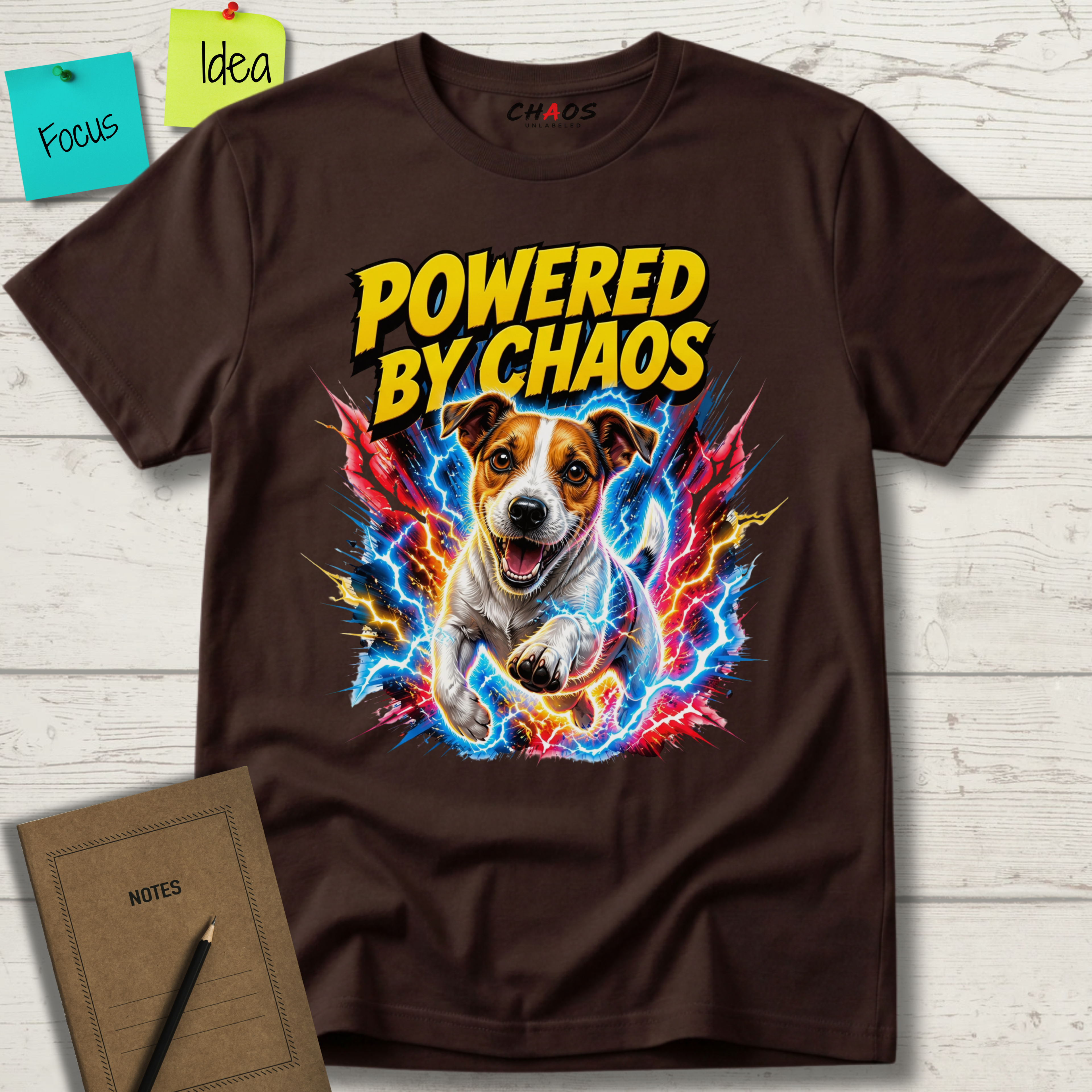 POWERED BY CHAOS JACK RUSSELL TERRIER T-SHIRT