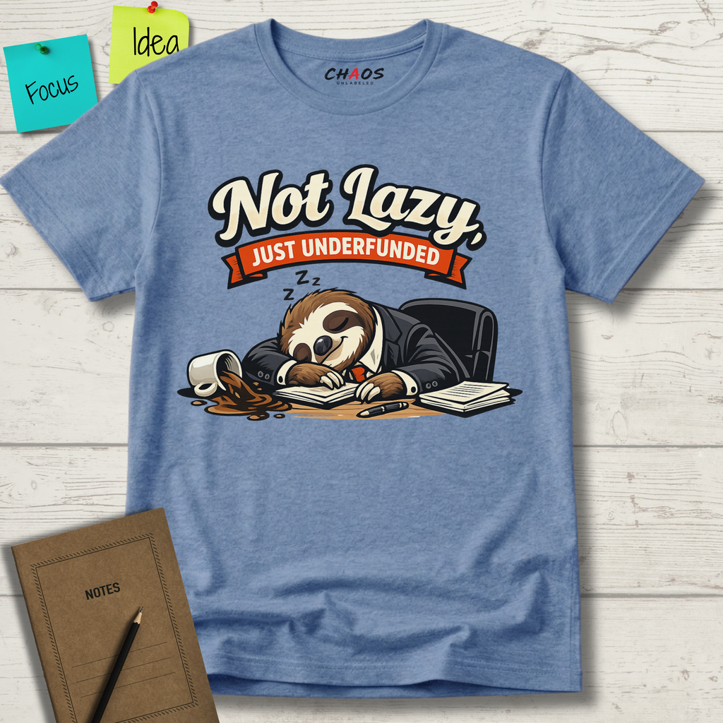 NOT LAZY JUST UNDERFUNDED BUSY SLOTH T-SHIRT