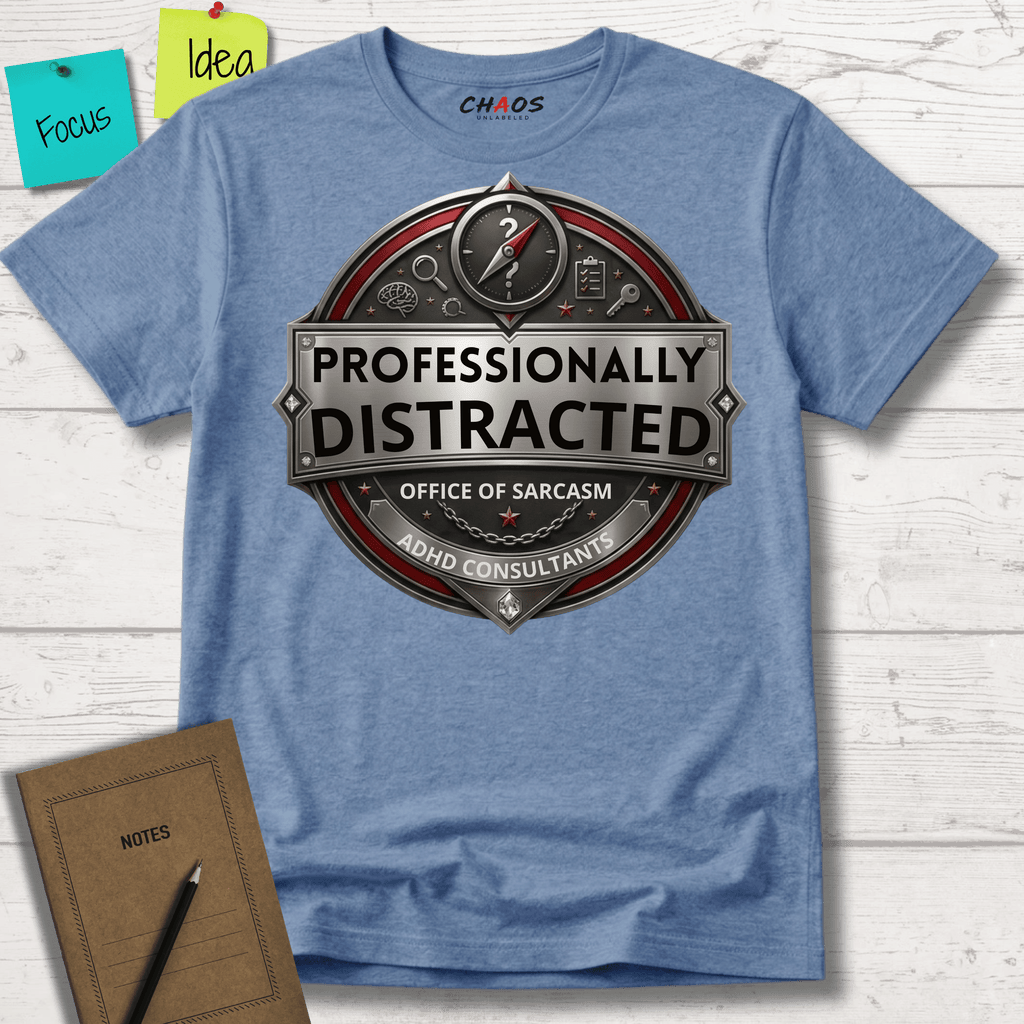 PROFESSIONALLY DISTRACTED. OFFICE OF SARCASM T-SHIRT