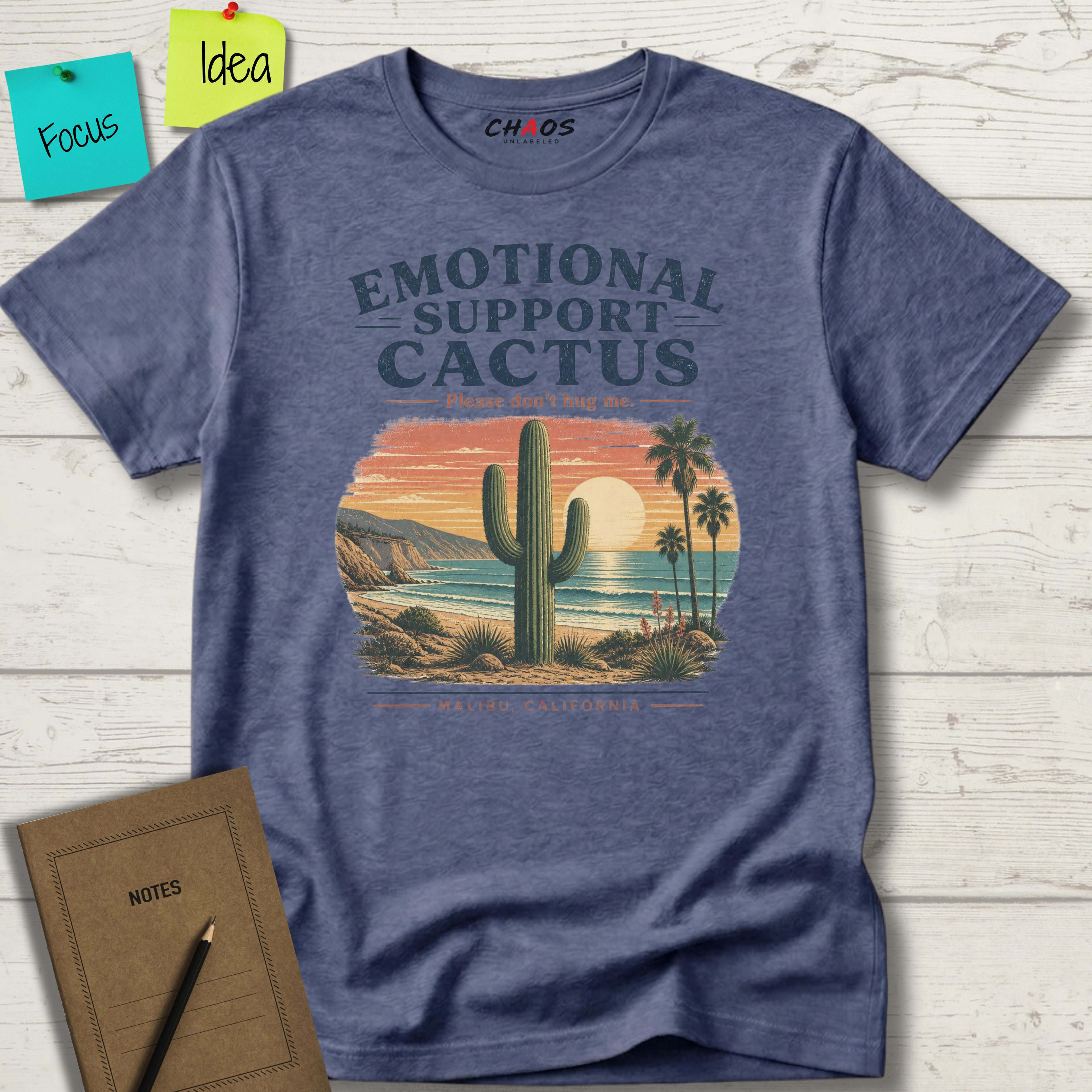 EMOTIONAL SUPPORT CACTUS PLEASE DON'T HUG ME MALIBU CALIFORNIA T-SHIRT