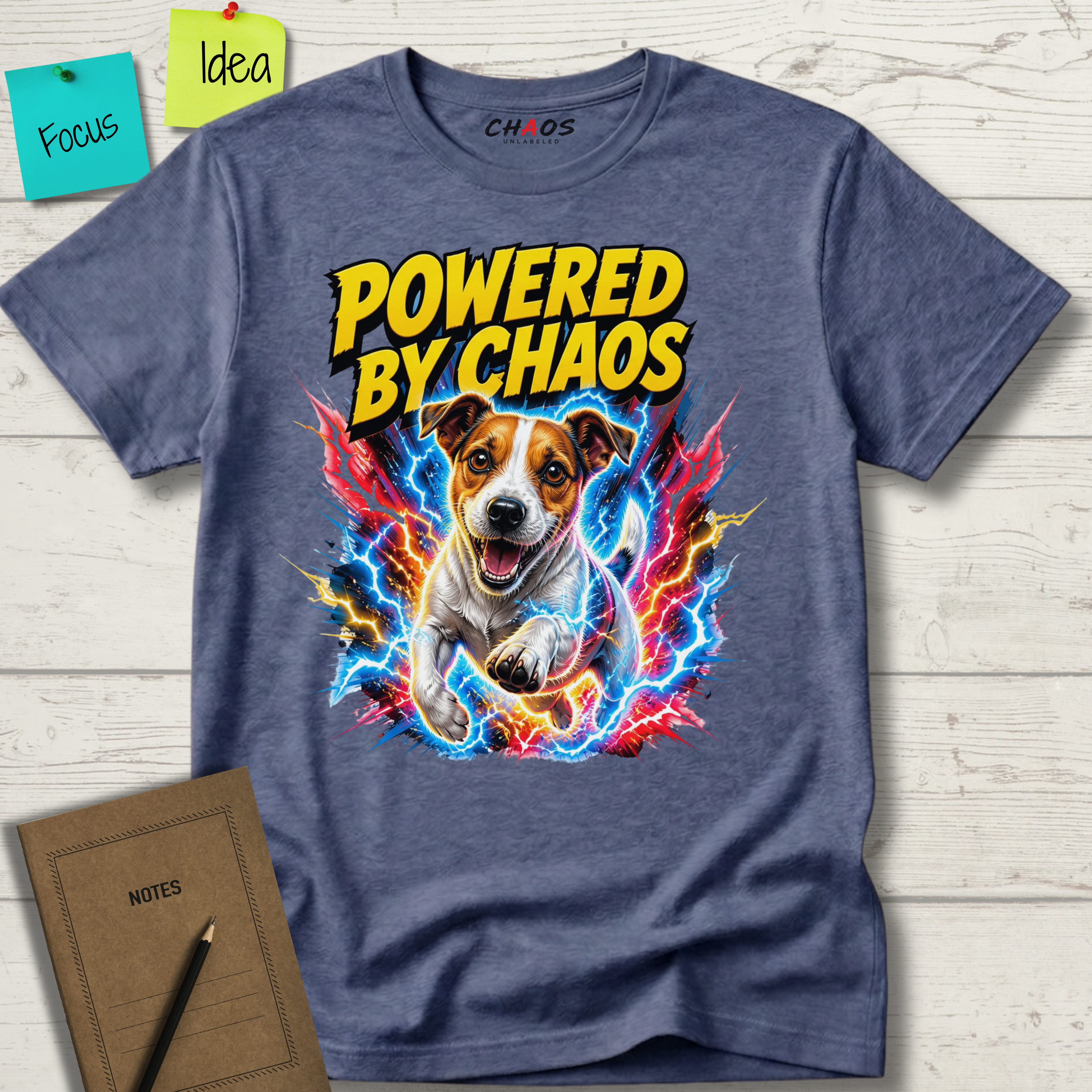 POWERED BY CHAOS JACK RUSSELL TERRIER T-SHIRT