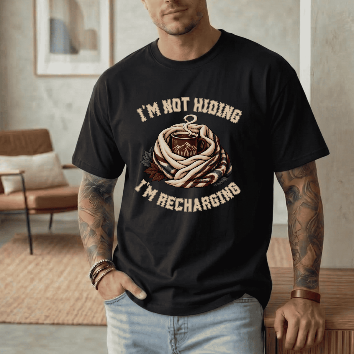 I'M NOT HIDING I'M RECHARGING T-SHIRT
