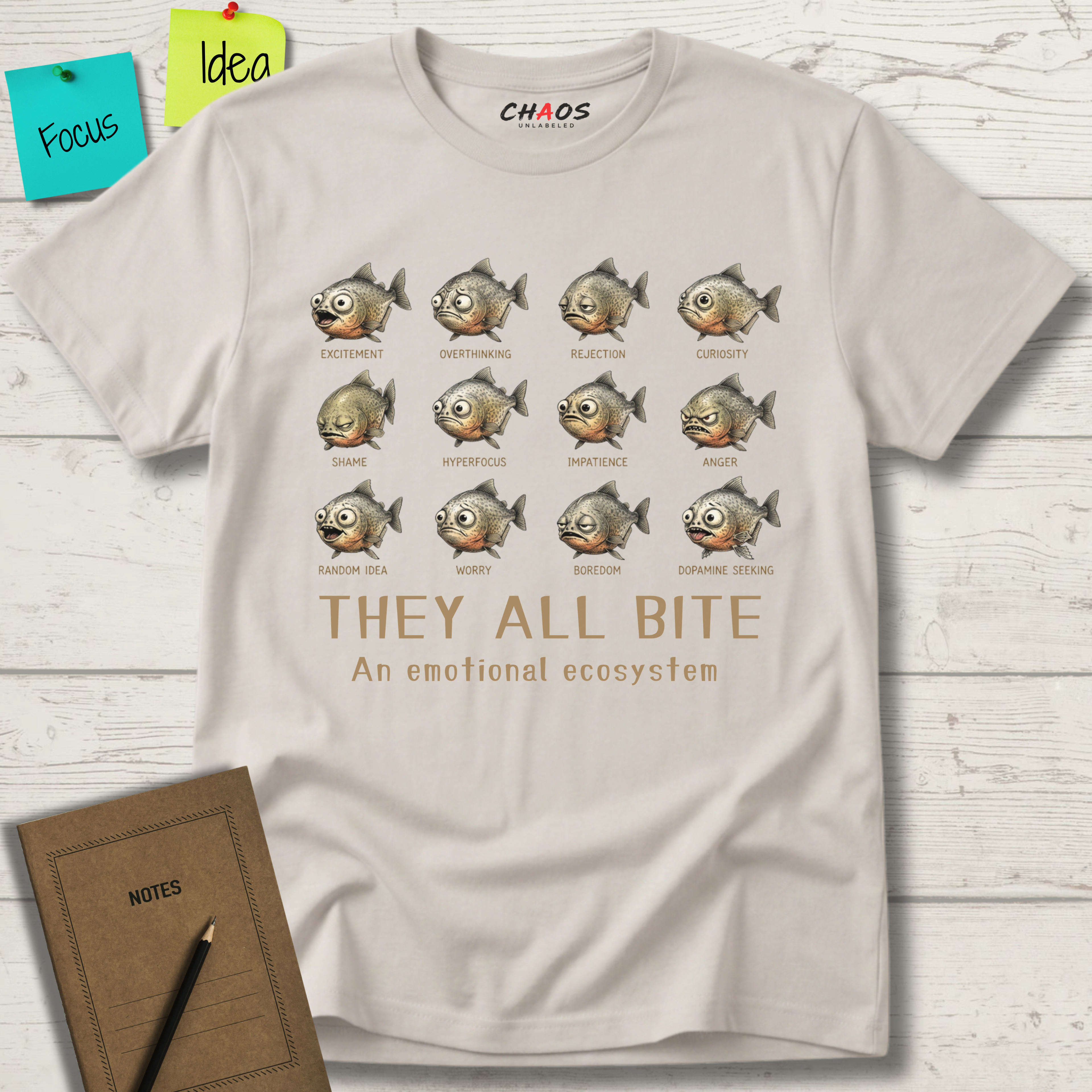 EVERYTHING BITES THE EMOTIONAL PIRANHA ECOSYSTEM T-SHIRT