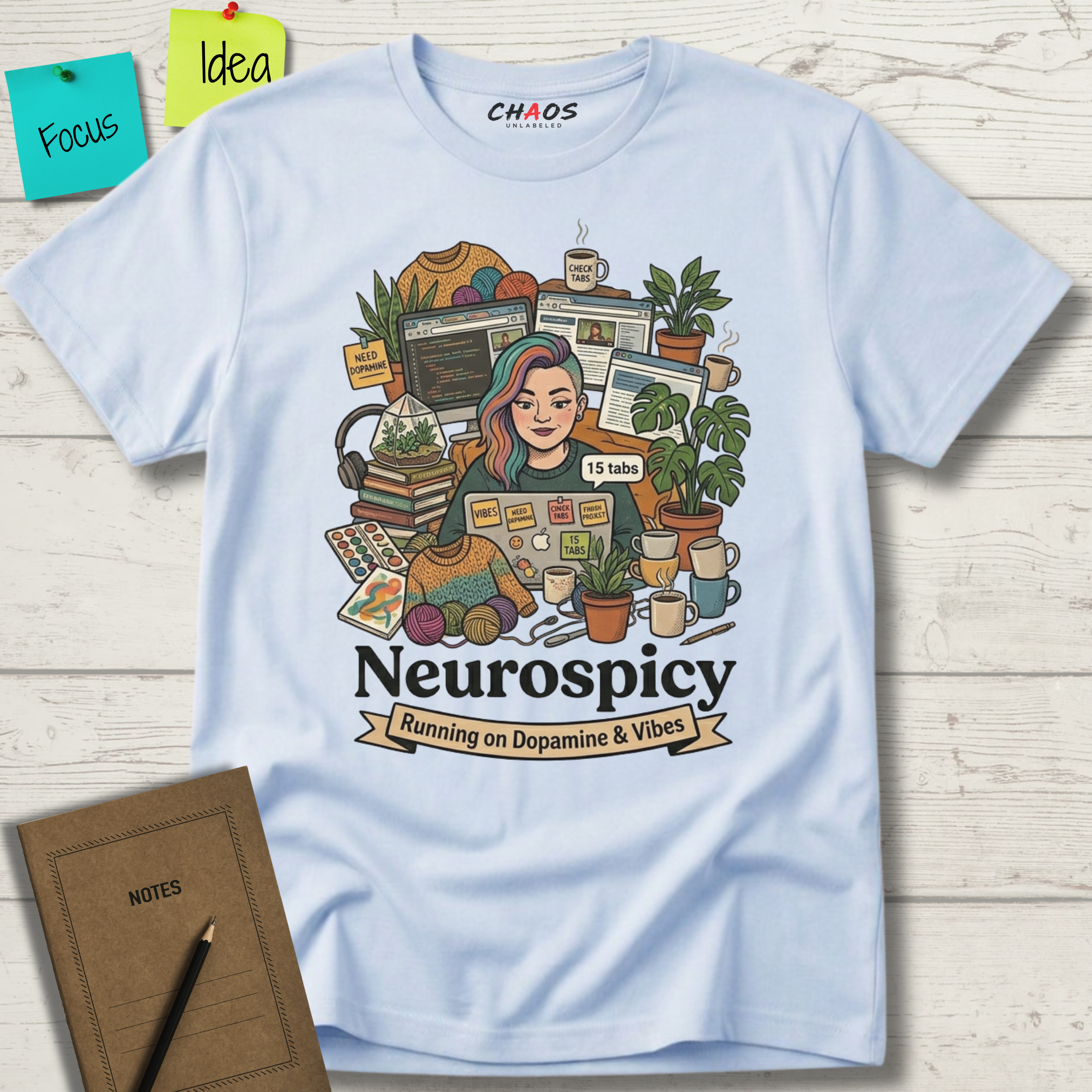 Neurospicy Running on Dopamine and Vibes T-Shirt