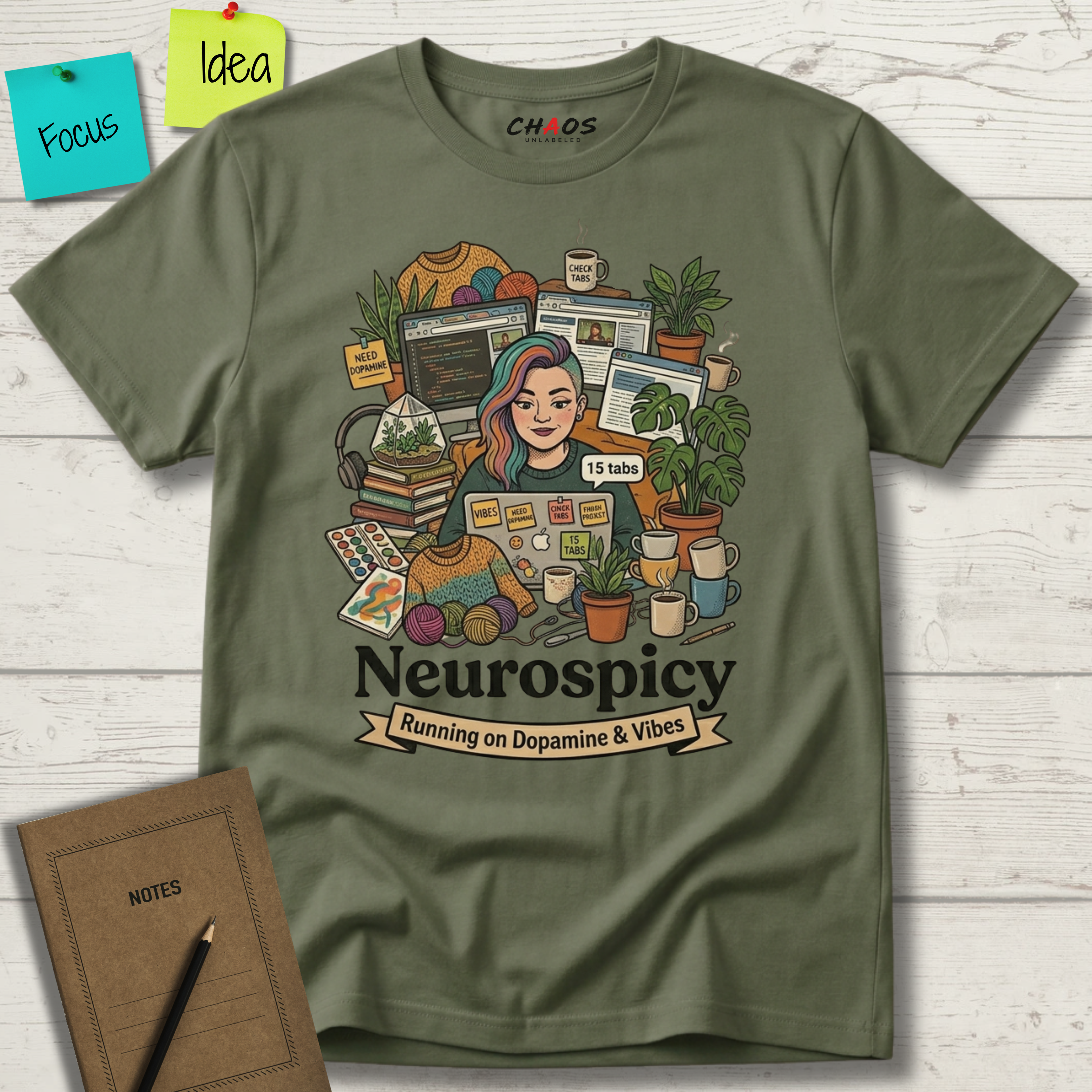Neurospicy Running on Dopamine and Vibes T-Shirt