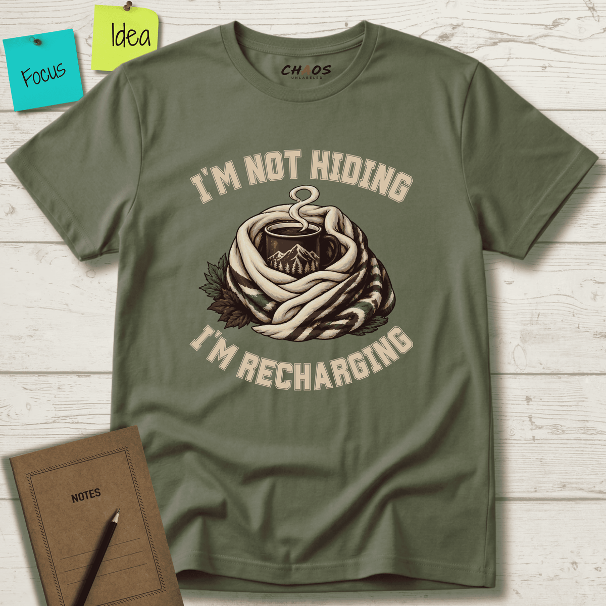 I'M NOT HIDING I'M RECHARGING T-SHIRT