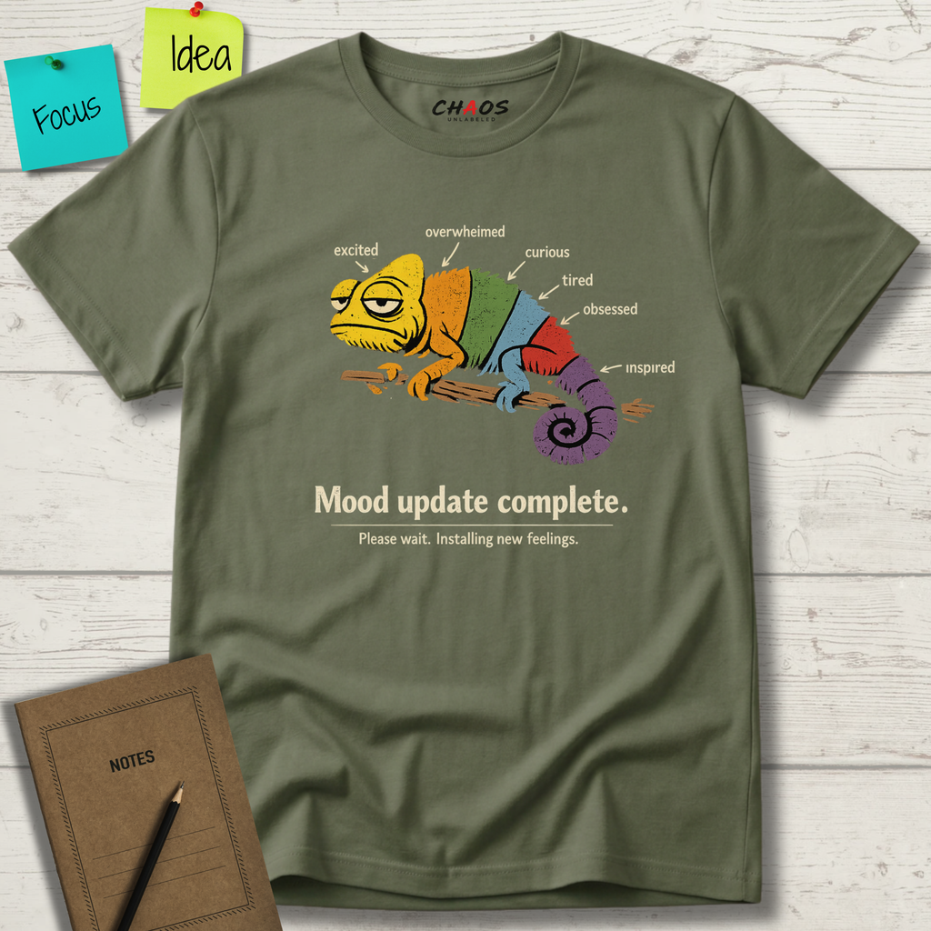 MOOD UPDATE COMPLETE. PLEASE WAIT. INSTALLING NEW FEELINGS T-SHIRT