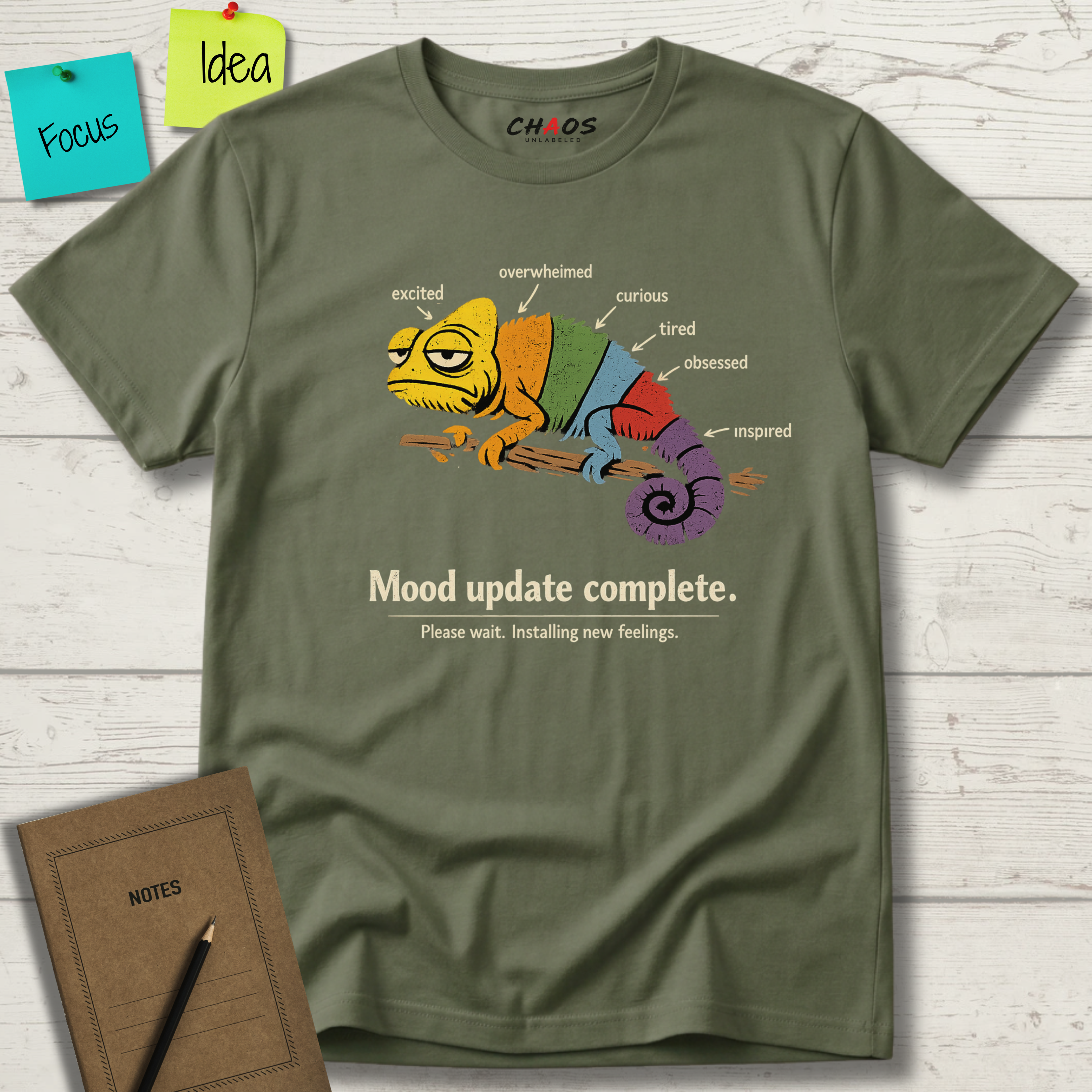 MOOD UPDATE COMPLETE. PLEASE WAIT. INSTALLING NEW FEELINGS T-SHIRT
