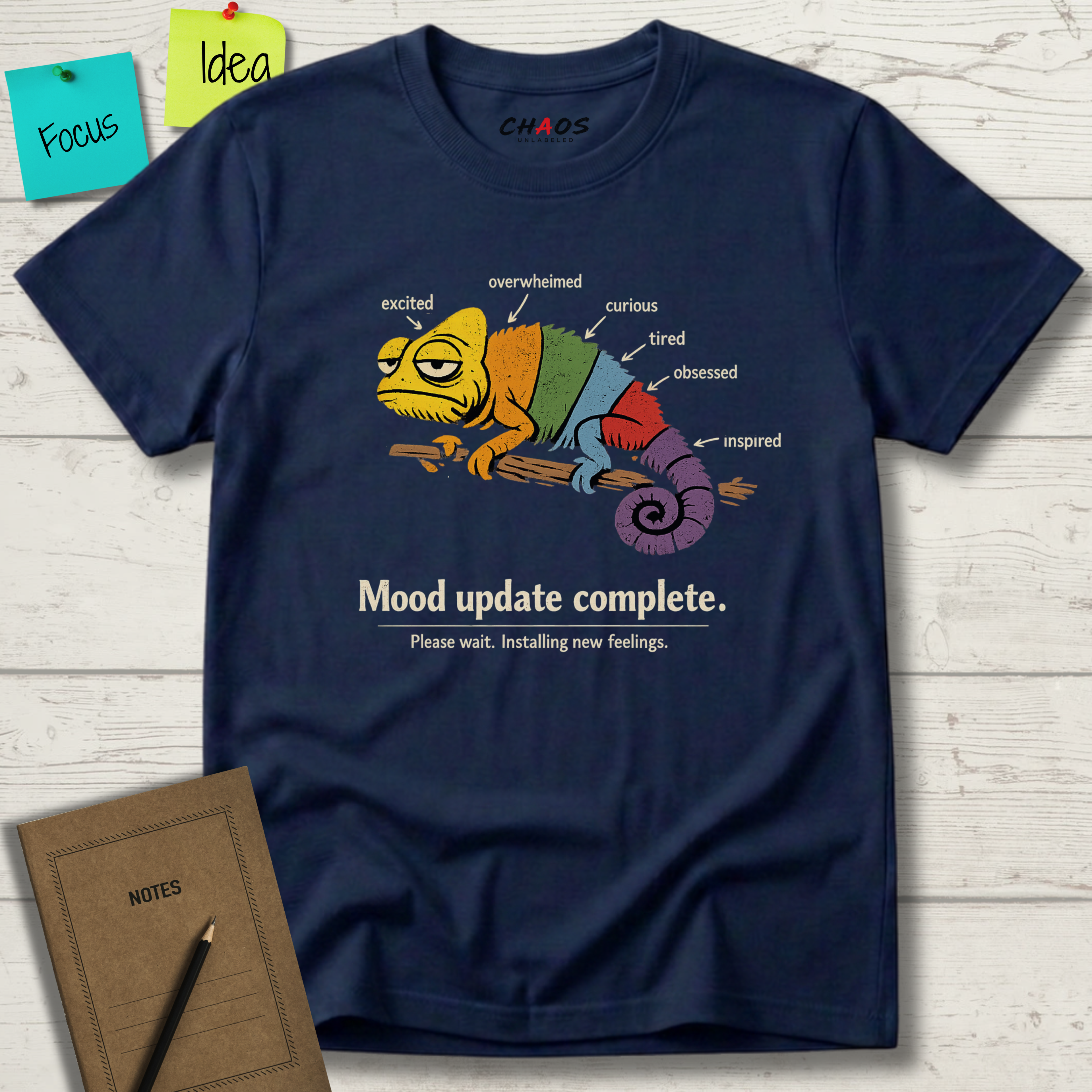 MOOD UPDATE COMPLETE. PLEASE WAIT. INSTALLING NEW FEELINGS T-SHIRT