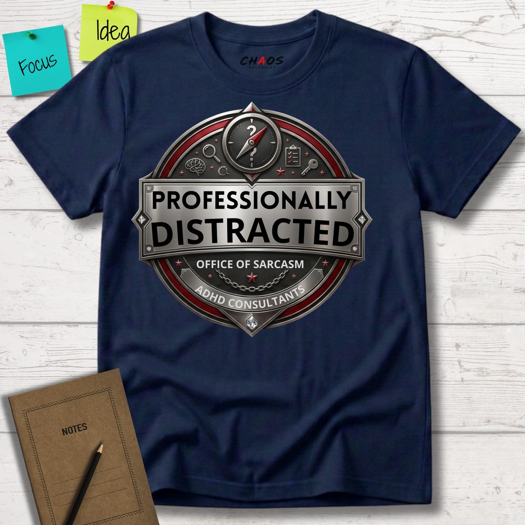PROFESSIONALLY DISTRACTED. OFFICE OF SARCASM T-SHIRT