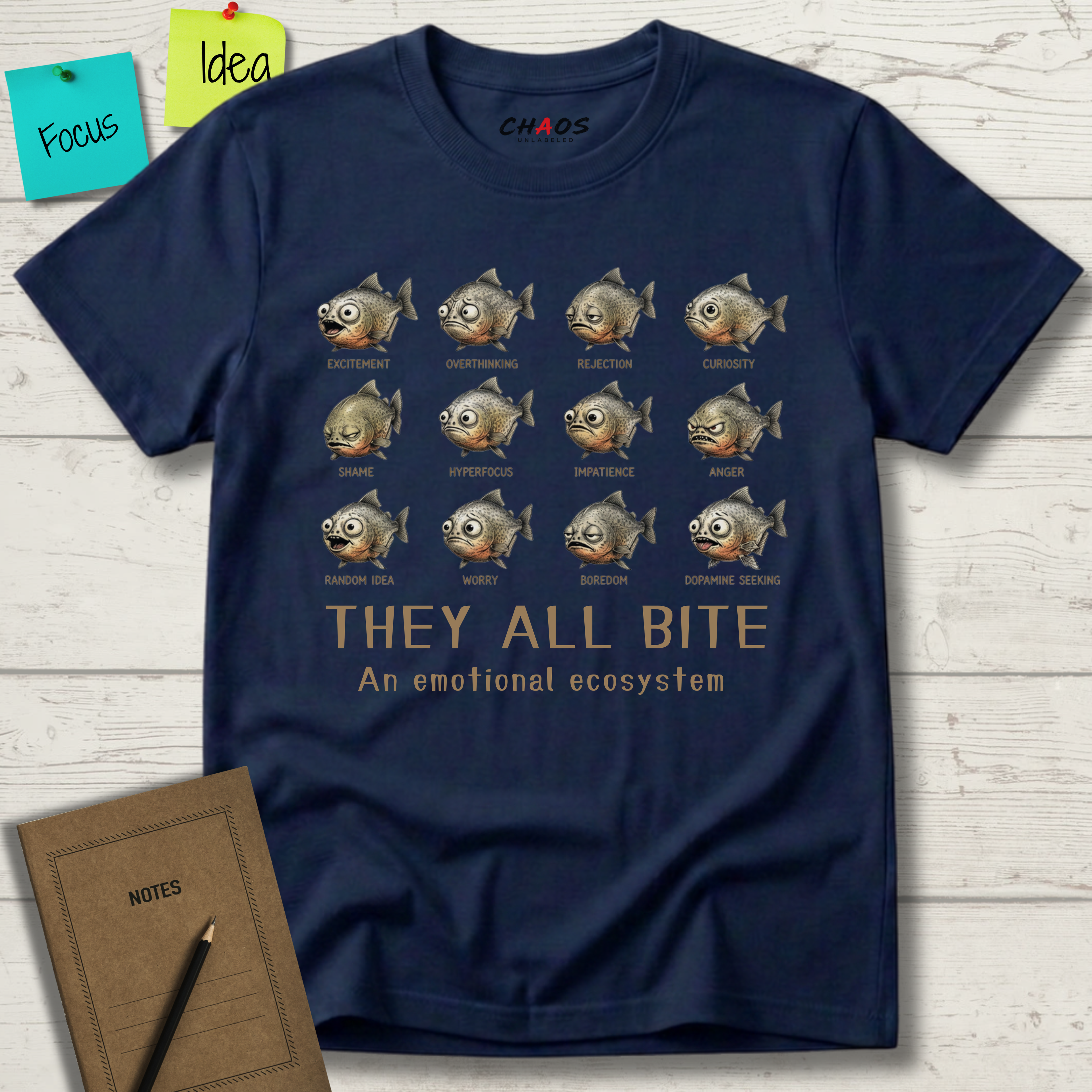 EVERYTHING BITES THE EMOTIONAL PIRANHA ECOSYSTEM T-SHIRT