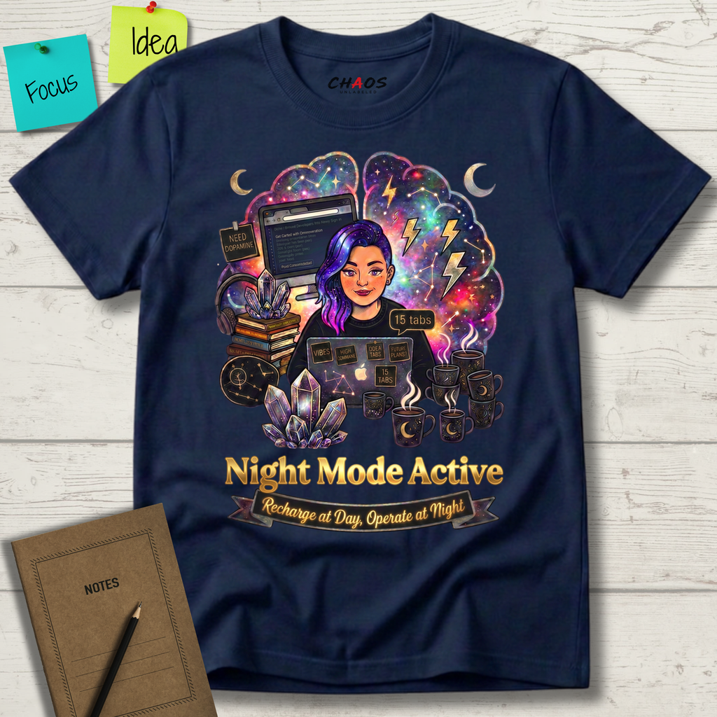 Night Mode Active. Recharge at Day, Operate at Night T-Shirt