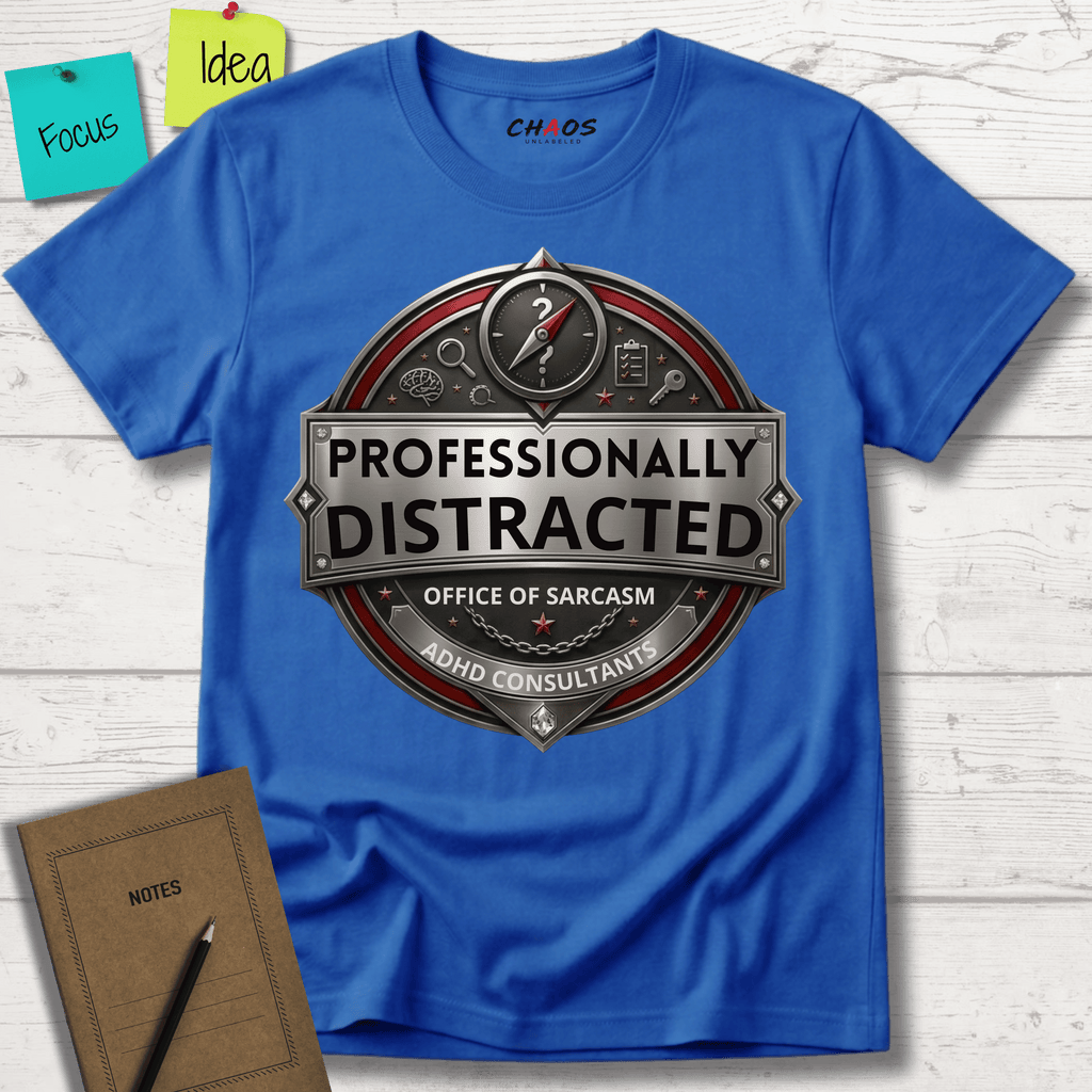PROFESSIONALLY DISTRACTED. OFFICE OF SARCASM T-SHIRT