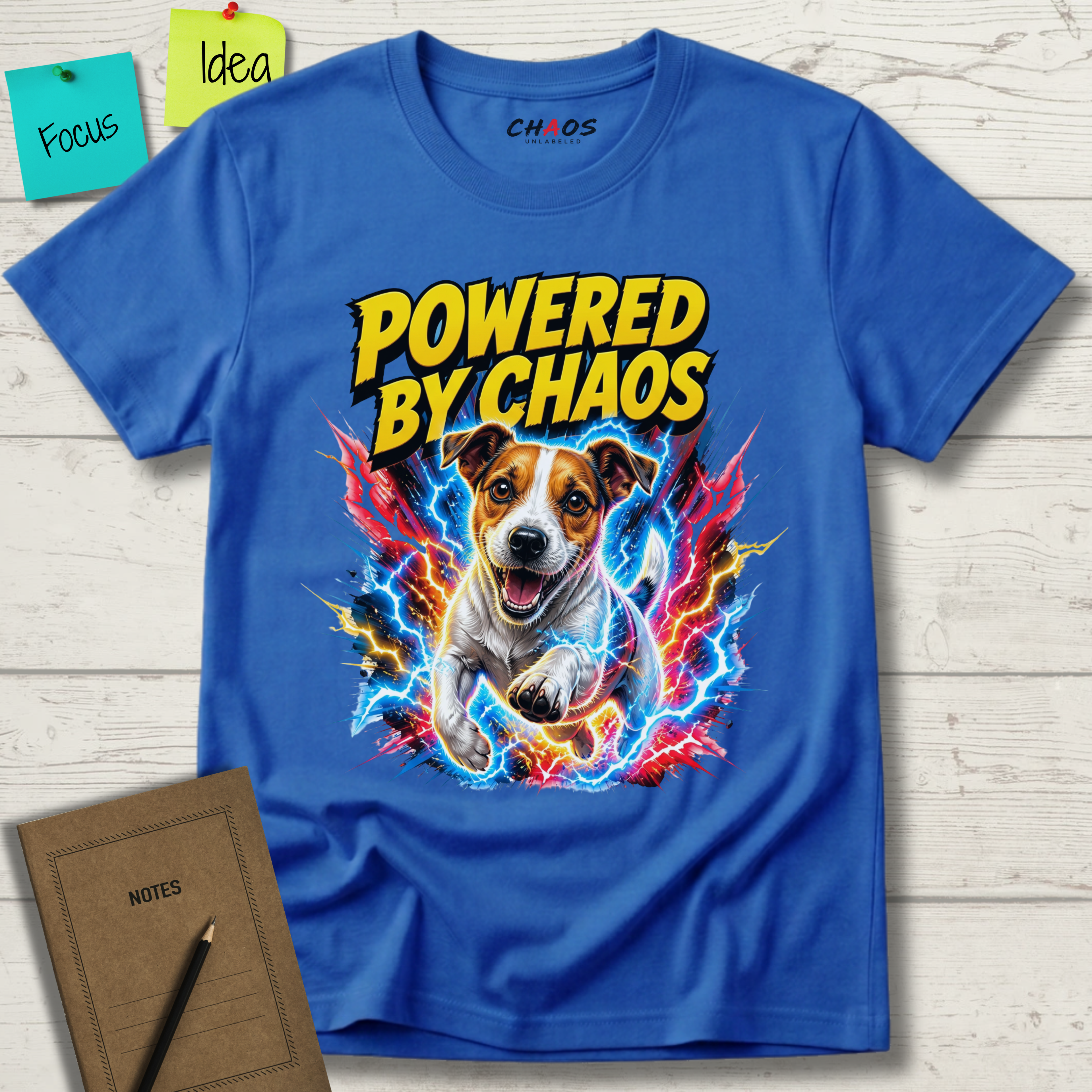 POWERED BY CHAOS JACK RUSSELL TERRIER T-SHIRT