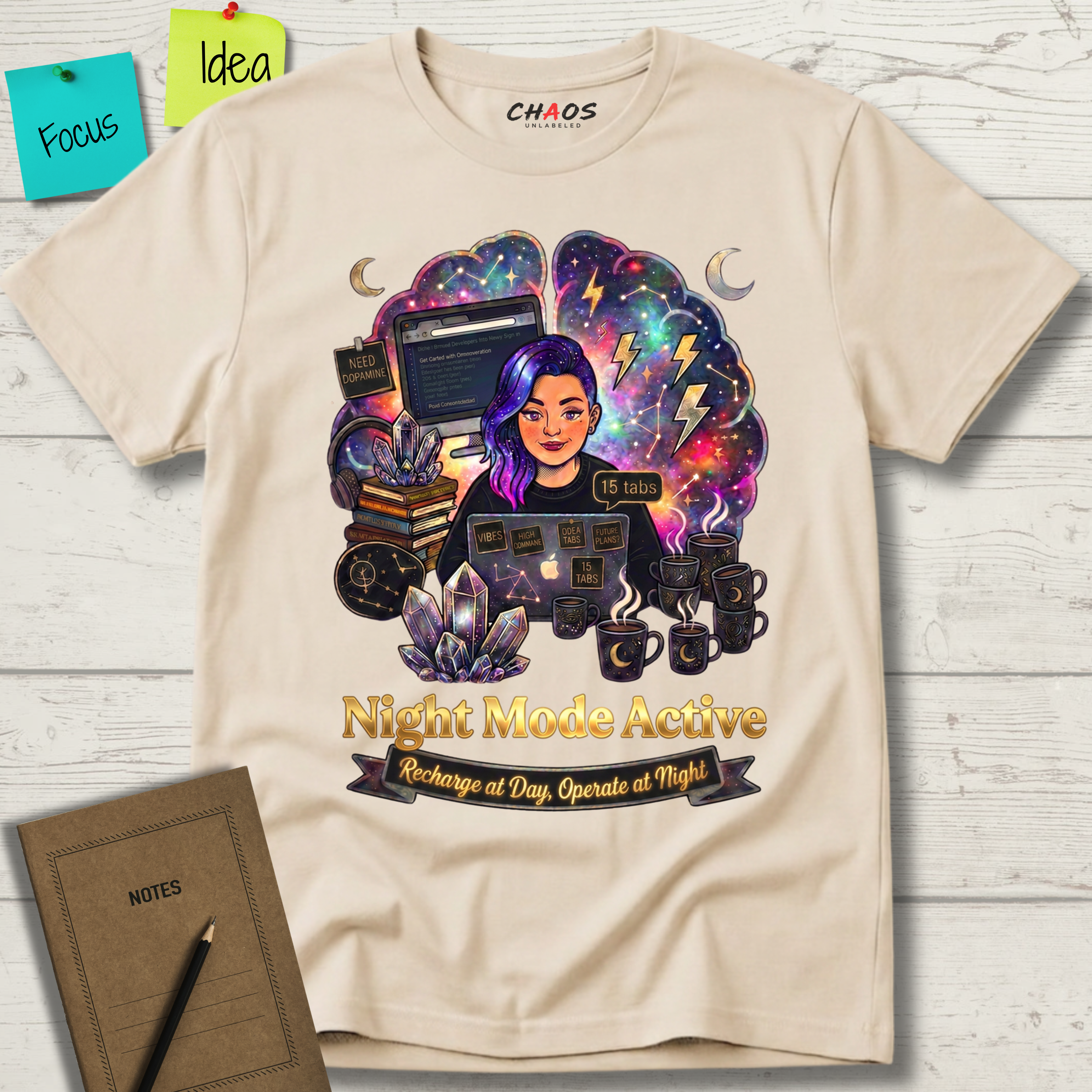 Night Mode Active. Recharge at Day, Operate at Night T-Shirt