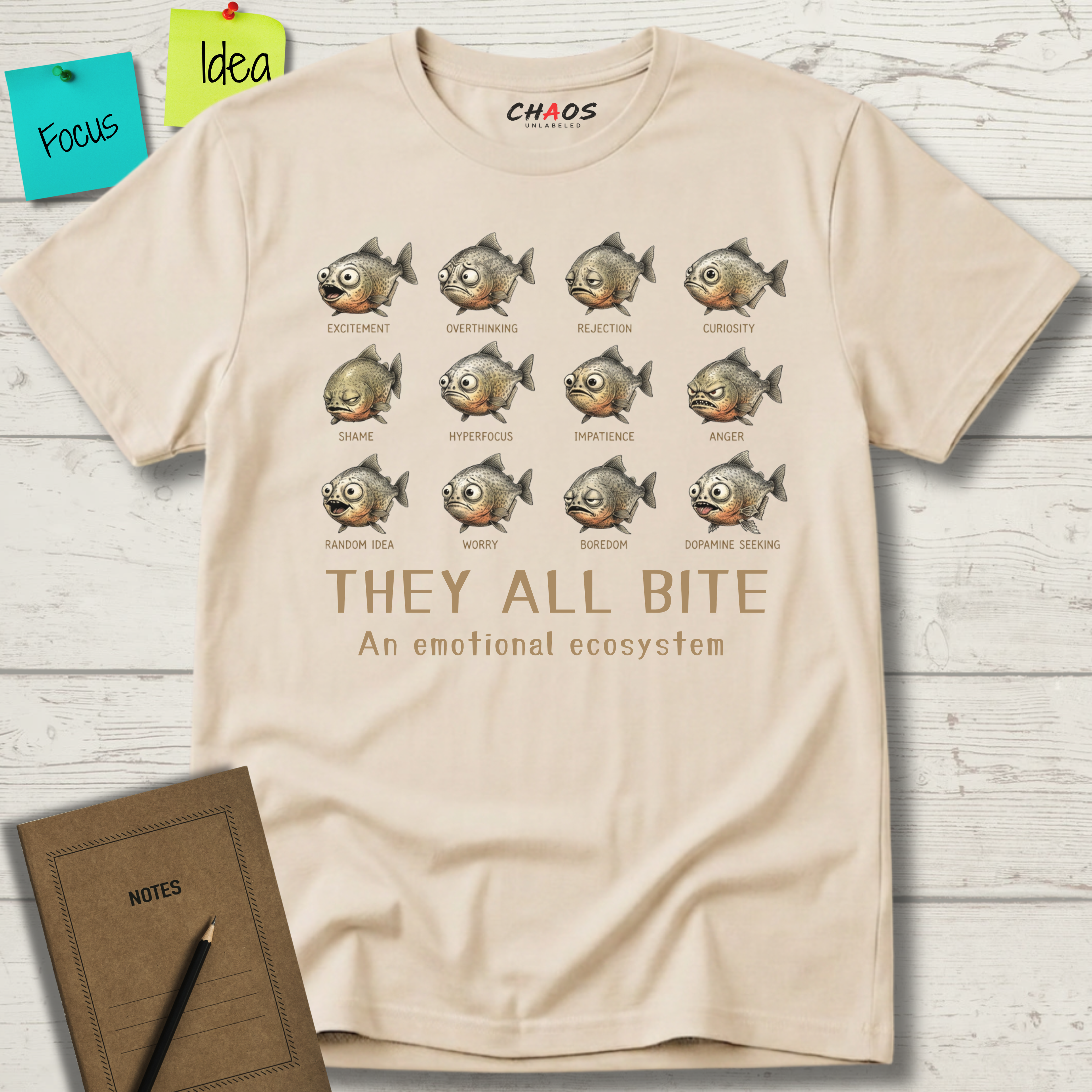 EVERYTHING BITES THE EMOTIONAL PIRANHA ECOSYSTEM T-SHIRT