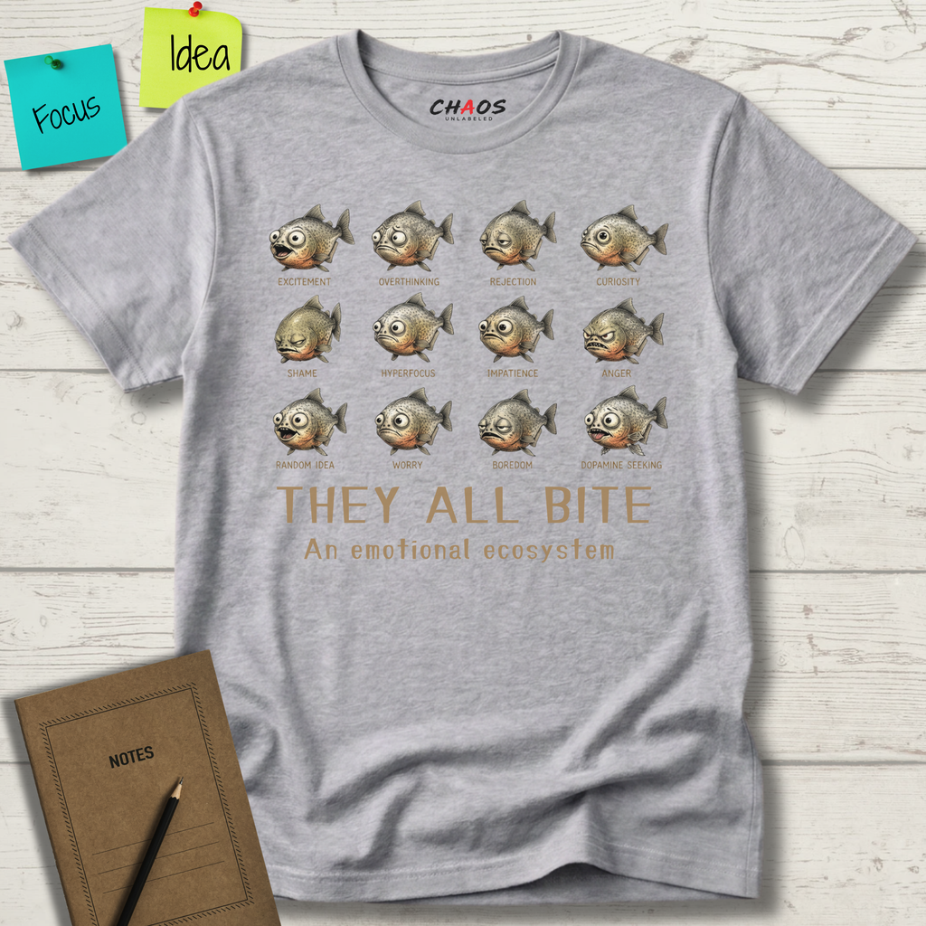 EVERYTHING BITES THE EMOTIONAL PIRANHA ECOSYSTEM T-SHIRT