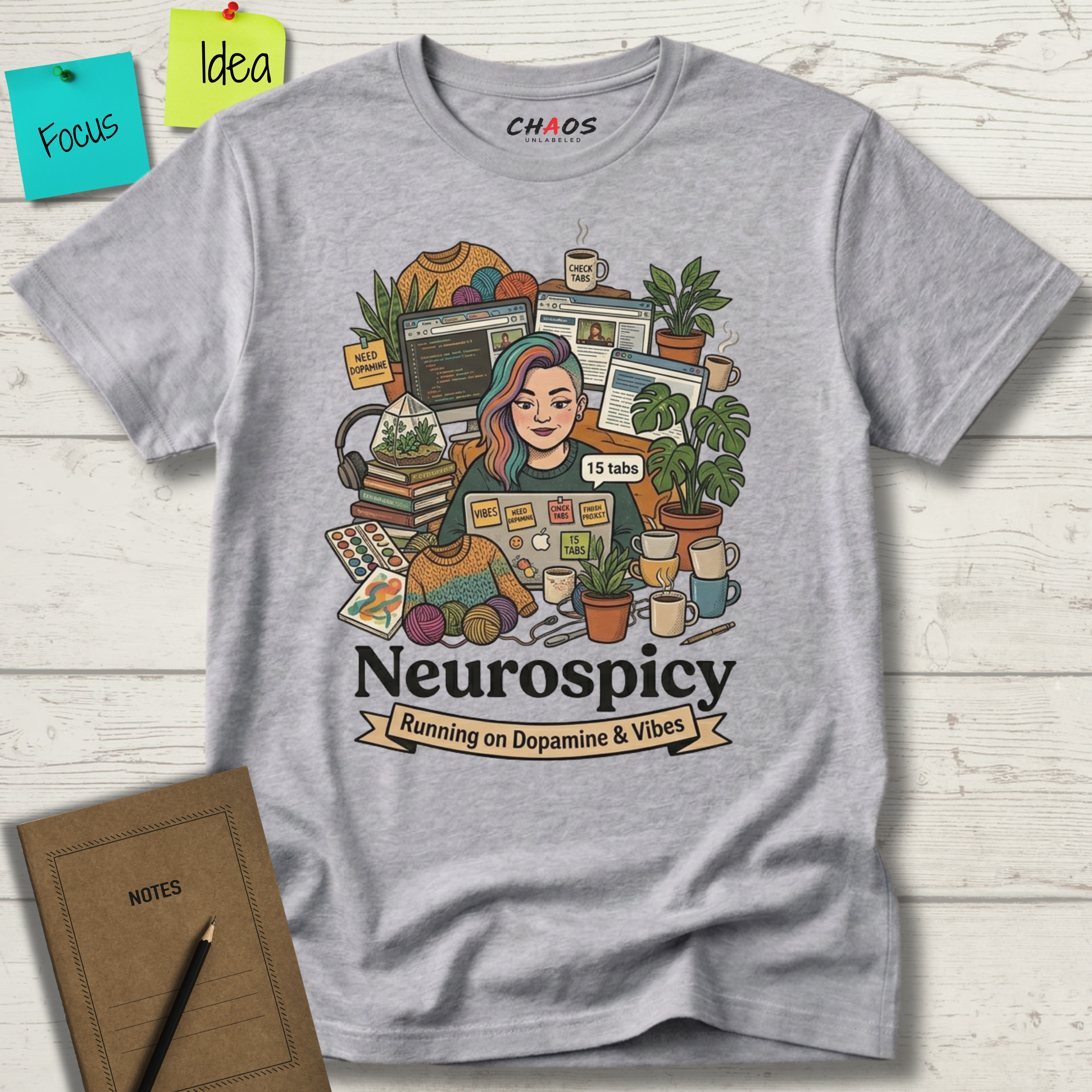 Neurospicy Running on Dopamine and Vibes T-Shirt