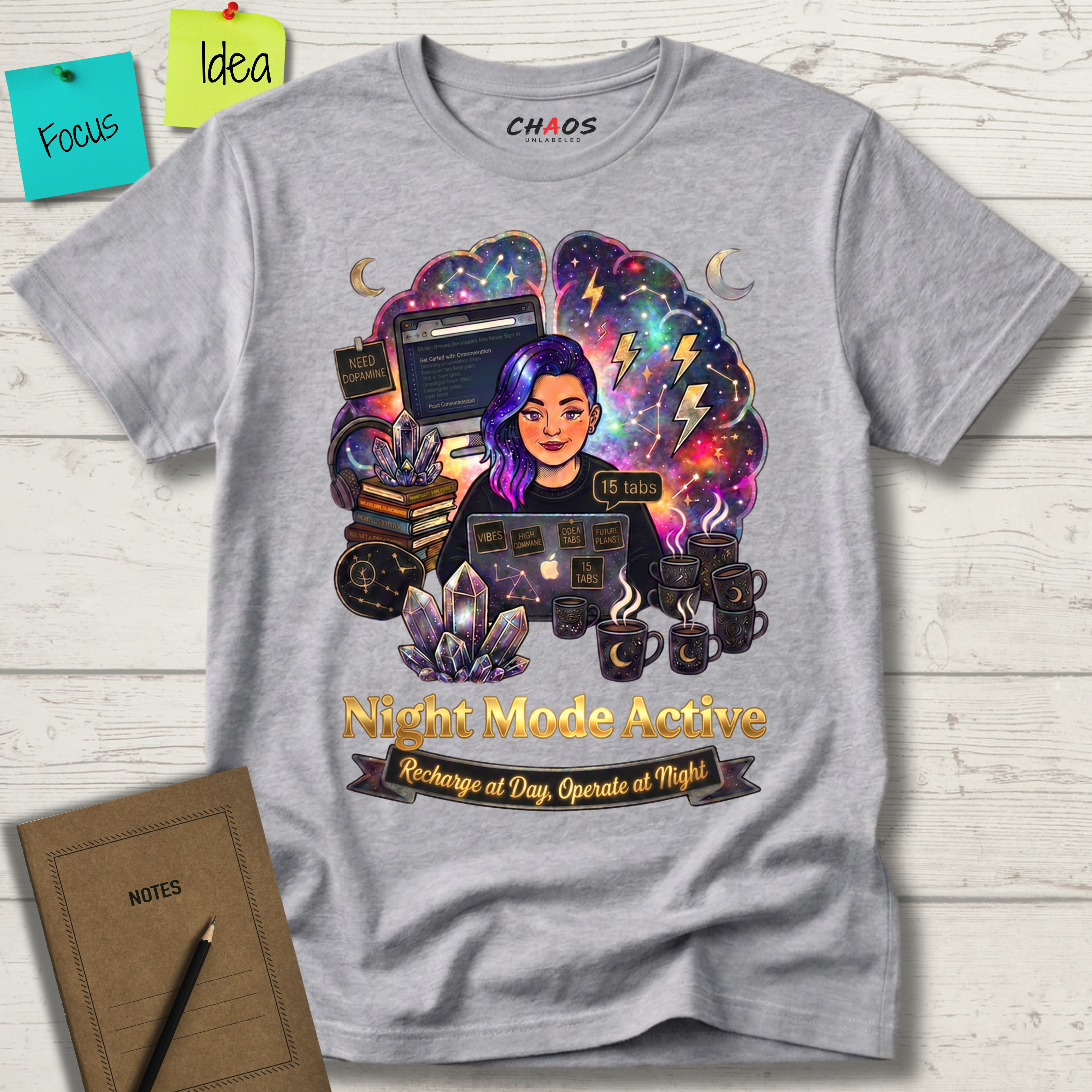Night Mode Active. Recharge at Day, Operate at Night T-Shirt