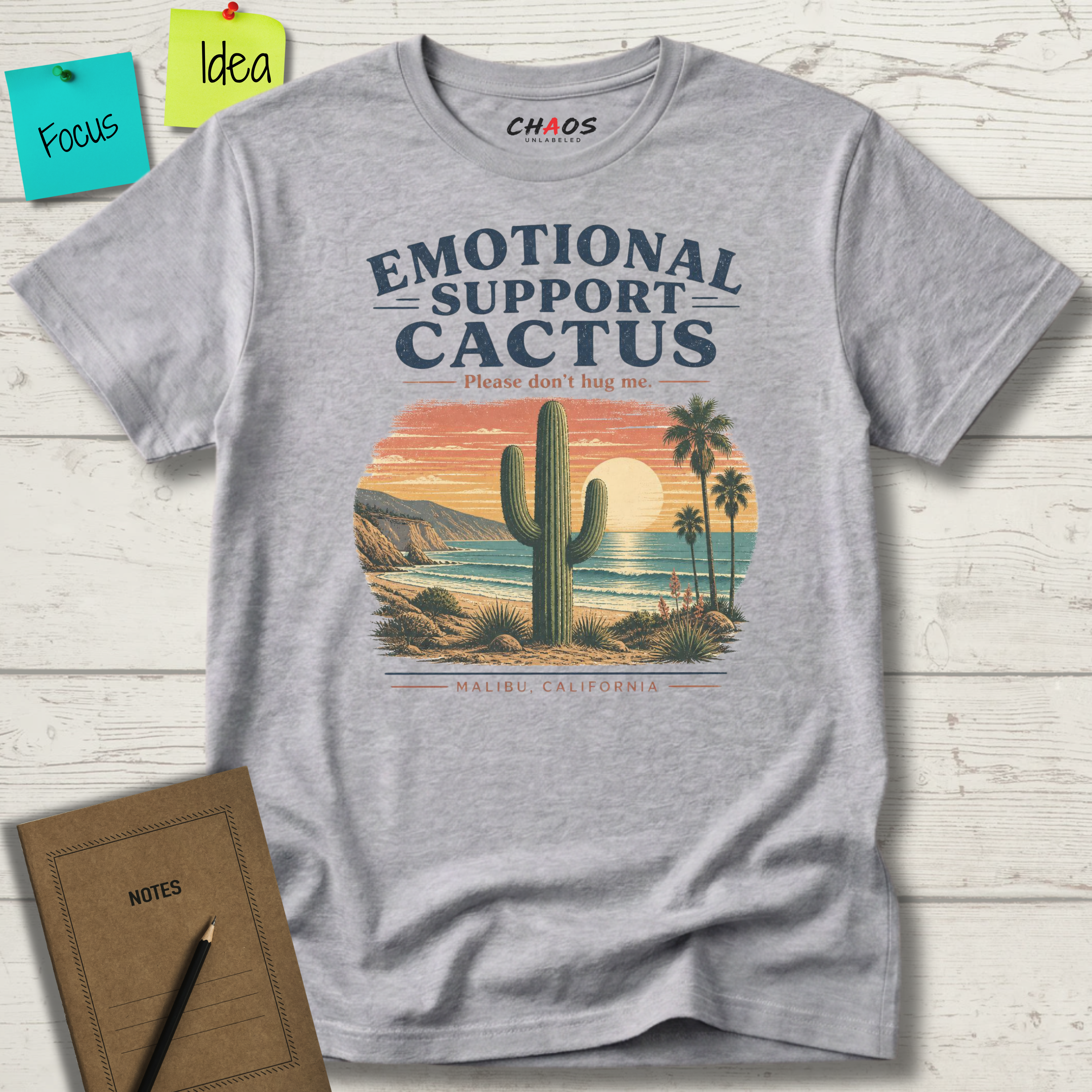 EMOTIONAL SUPPORT CACTUS PLEASE DON'T HUG ME MALIBU CALIFORNIA T-SHIRT