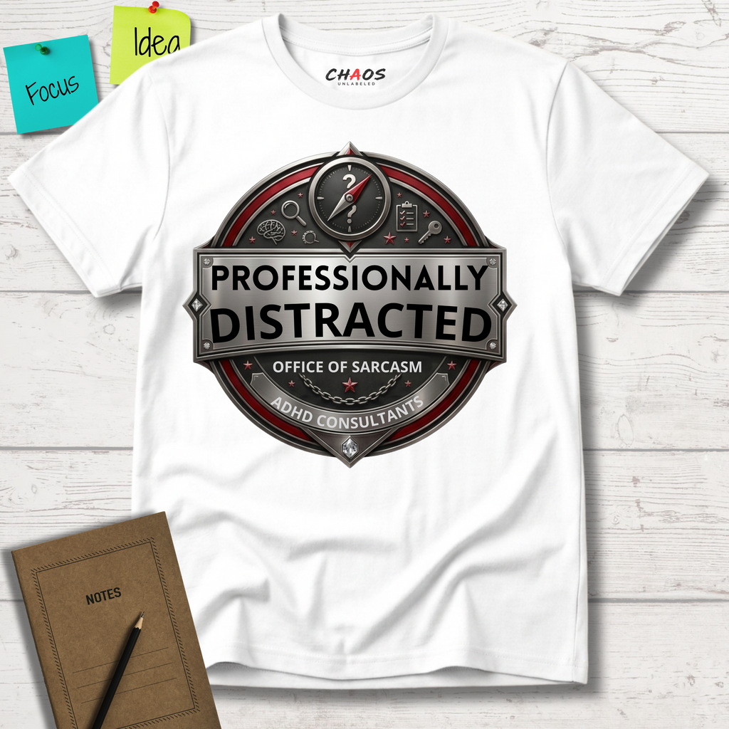 PROFESSIONALLY DISTRACTED. OFFICE OF SARCASM T-SHIRT